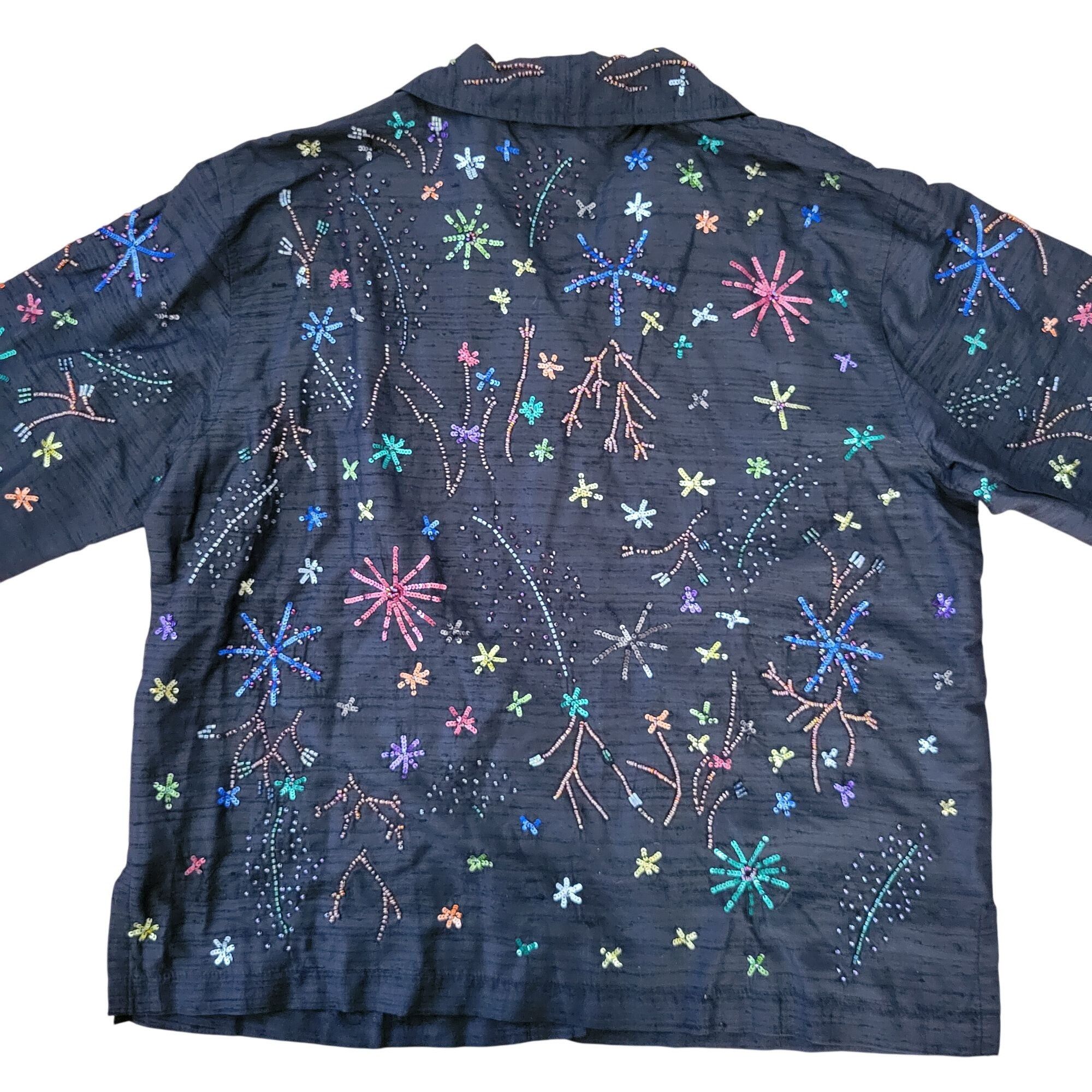 Chicos Chicos 2 Black Silk Jacket Celebrate Fireworks Beads Sequins Size L / US 10 / IT 46 - 3 Thumbnail