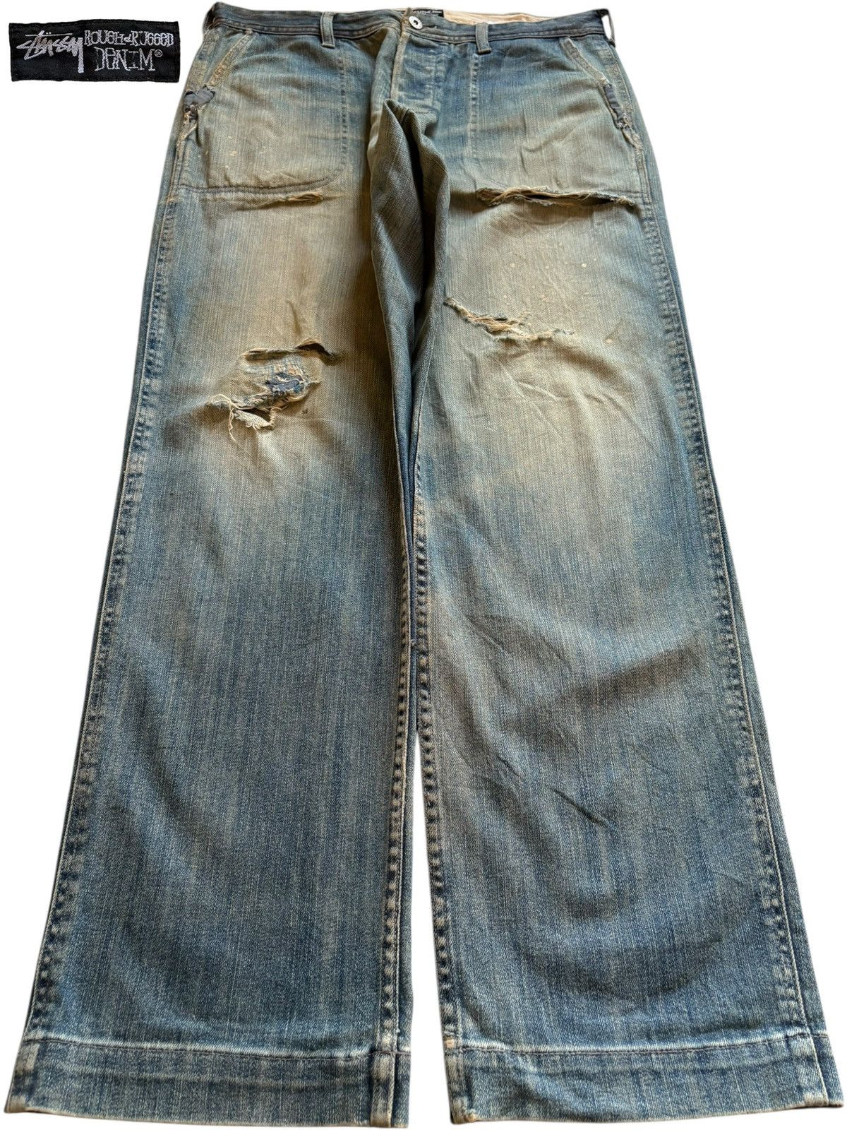 Stussy Vintage Stussy Rusty Mud Wash Rip Buckle Back Baggy Jean Size US 35 - 1 Thumbnail