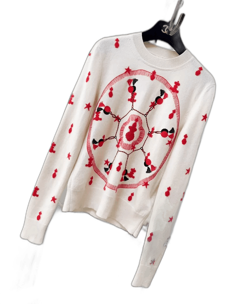 Hermes Hermes Beige and Red Pattern Knit Top-2506 Size M / US 6-8 / IT 42-44 - 1 Thumbnail