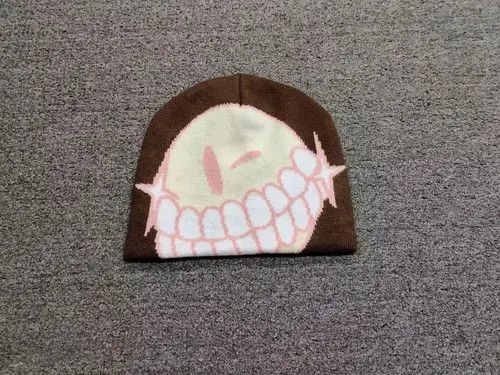 Anime × Japanese Brand Throwed Emoji Smiley Graphic No Cuff Beanie Hat Brown Size ONE SIZE - 1 Thumbnail