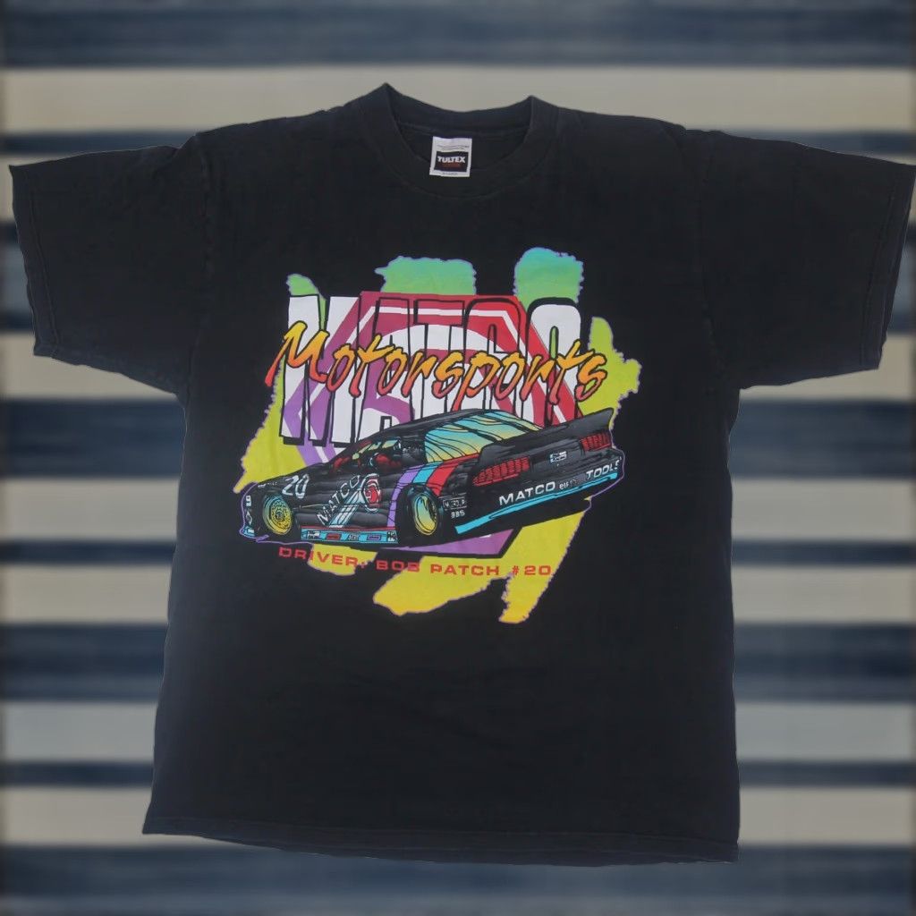 VINTAGE Matco Motorsports Nascar Graphic T Shirt Black XL Men Mens XL Black Nascar Graphic T Shirt Vintage Mens XL Black 90s?