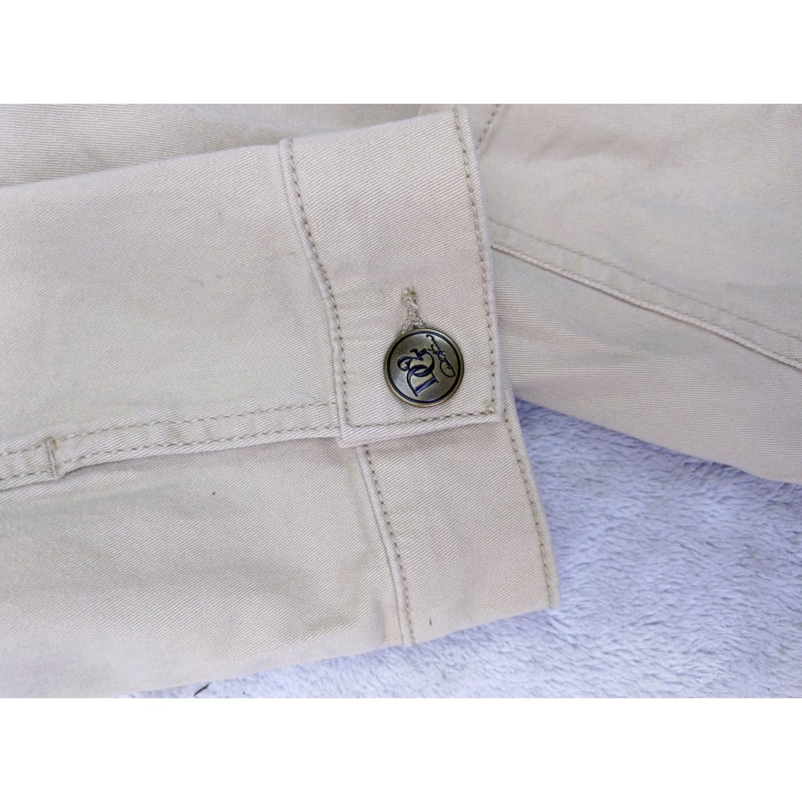 Denime DG2 by Diane Gilman Womens L Beige Denim Sequin Camo Military Jacket Chore jean Size 36" / US 14 / IT 50 - 3 Thumbnail