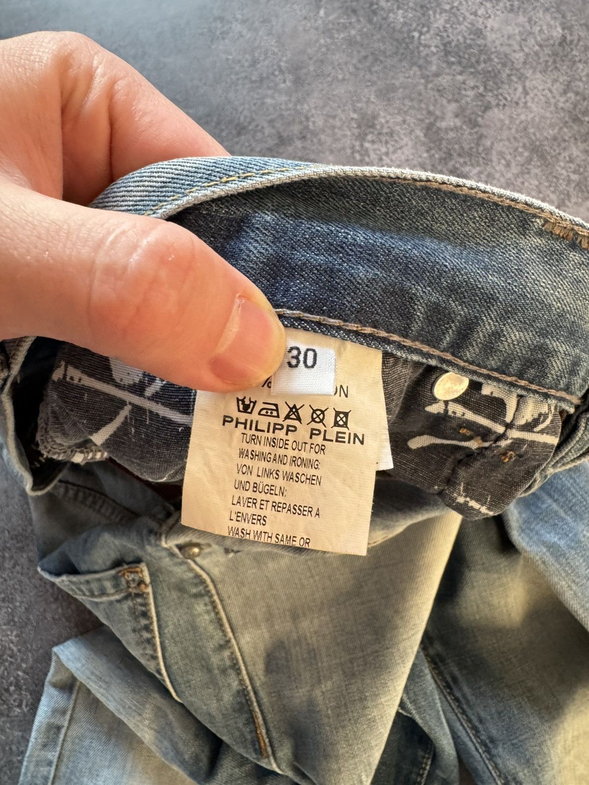 Hysteric Glamour Philip Plein Skull Embossed Crash Distressed Straight Jeans Size US 30 / EU 46 - 14 Thumbnail