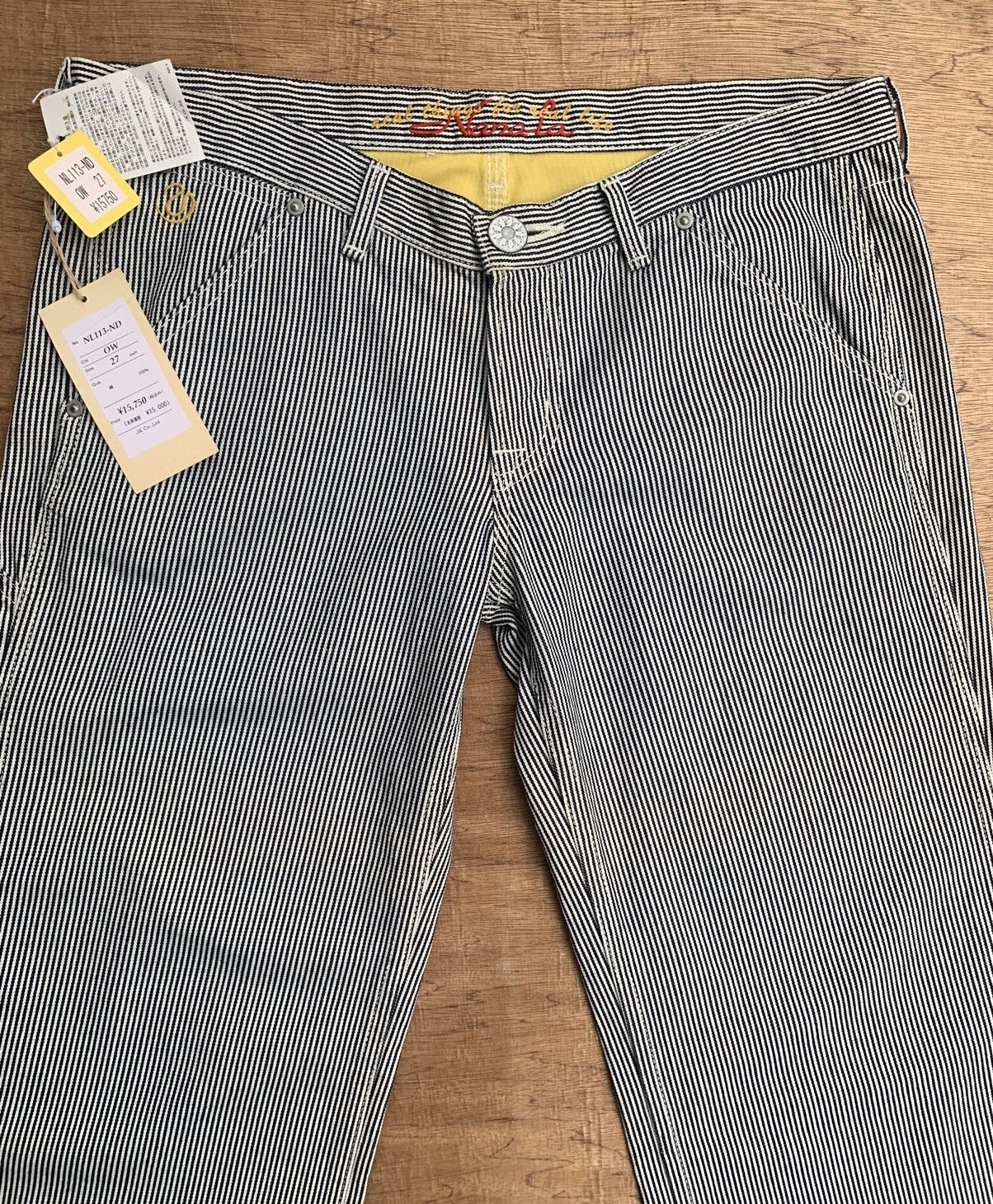 Japanese Brand × Vintage Nana-La Baggy Flare Carpenter Hickory Stripe Pants Size 31" - 8 Thumbnail