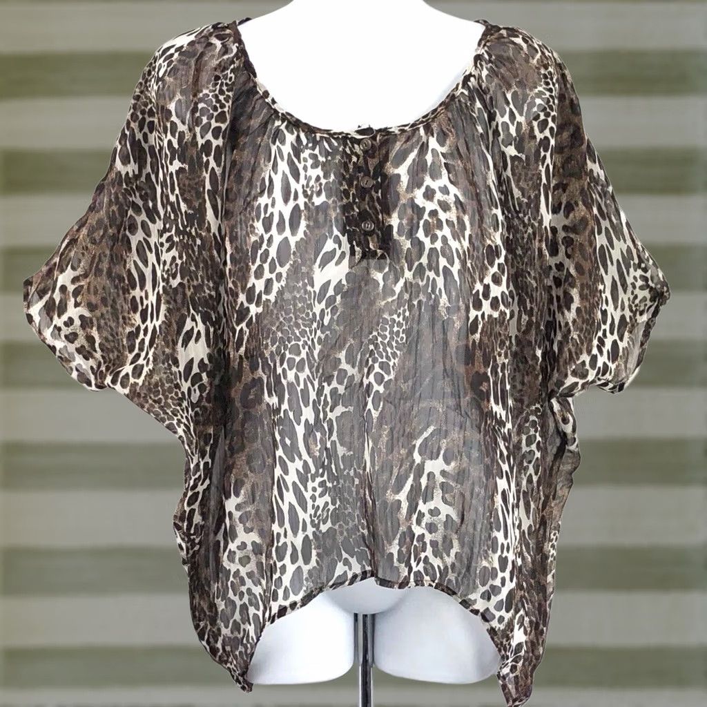 Vintage Rachael & Chloe Blouse Shirt M Brown Leopard Dolman 90s Glam Vintage No Size M / US 6-8 / IT 42-44 - 1 Thumbnail