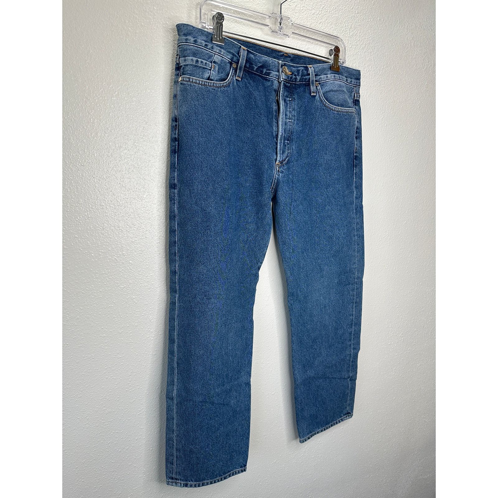 GOLDSIGN Goldsign Gold Button Fly Med Wash Straight Leg Crop Jeans 31 Size 31" - 5 Thumbnail