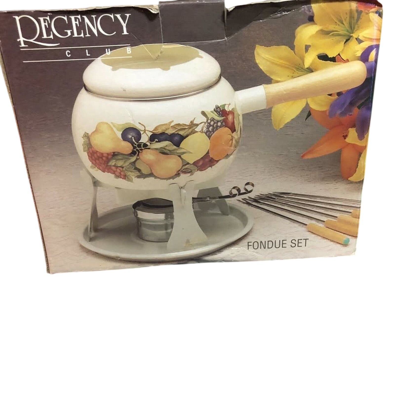 Other Vtg MCM Enamel Fondue Set Pot Stand Wood Handle Size ONE SIZE - 1 Thumbnail