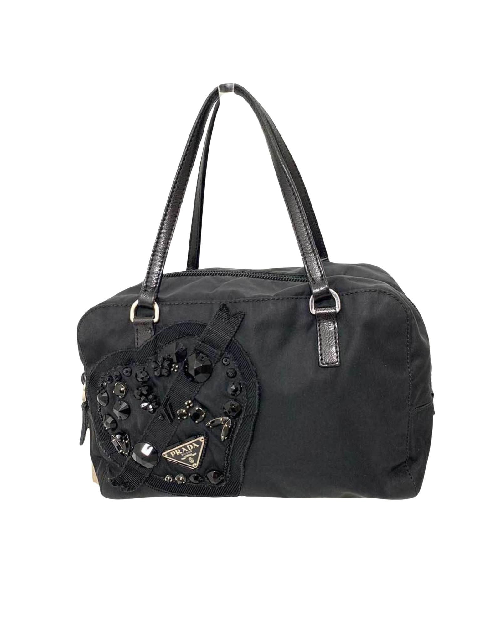 image of Prada Sophisticated Black Nylon Handbag With Padlock - Italian Crafted, Women's