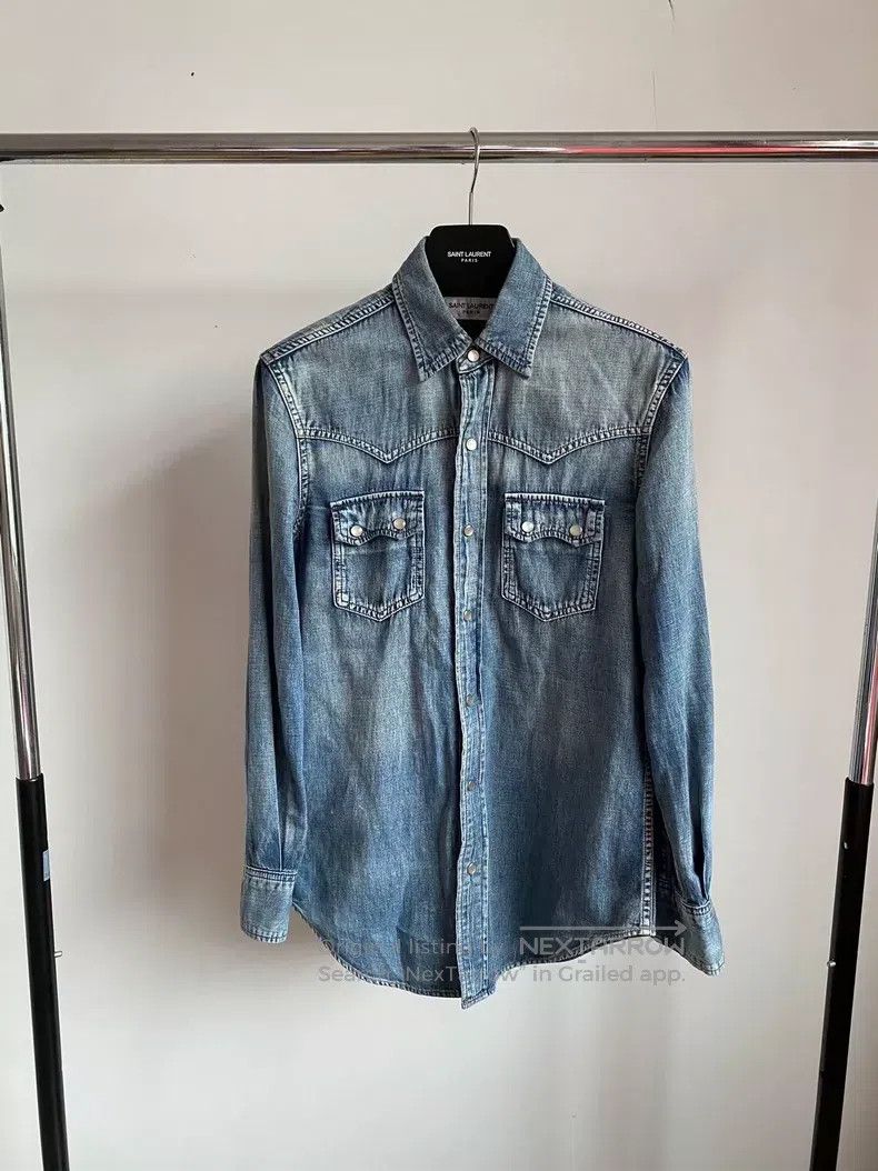 Saint Laurent Paris Saint Laurent Paris Double Pocket Studded Denim Shirt Size XS / US 0-2 / IT 36-38 - 1 Thumbnail