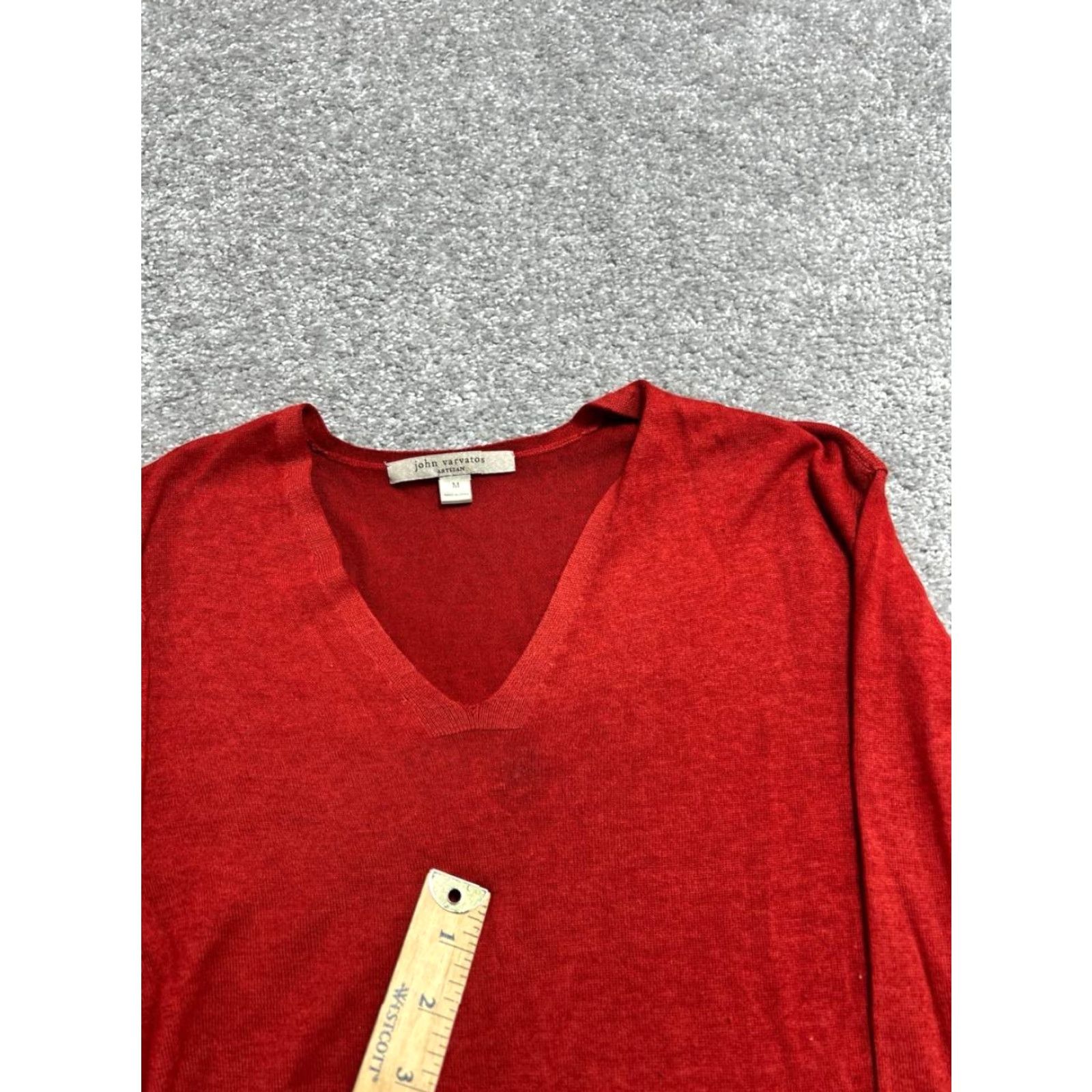 John Varvatos John Varvatos Sweater Mens Medium Red Silk Tight Knit Ribbed V Neck Size US M / EU 48-50 / 2 - 4 Thumbnail