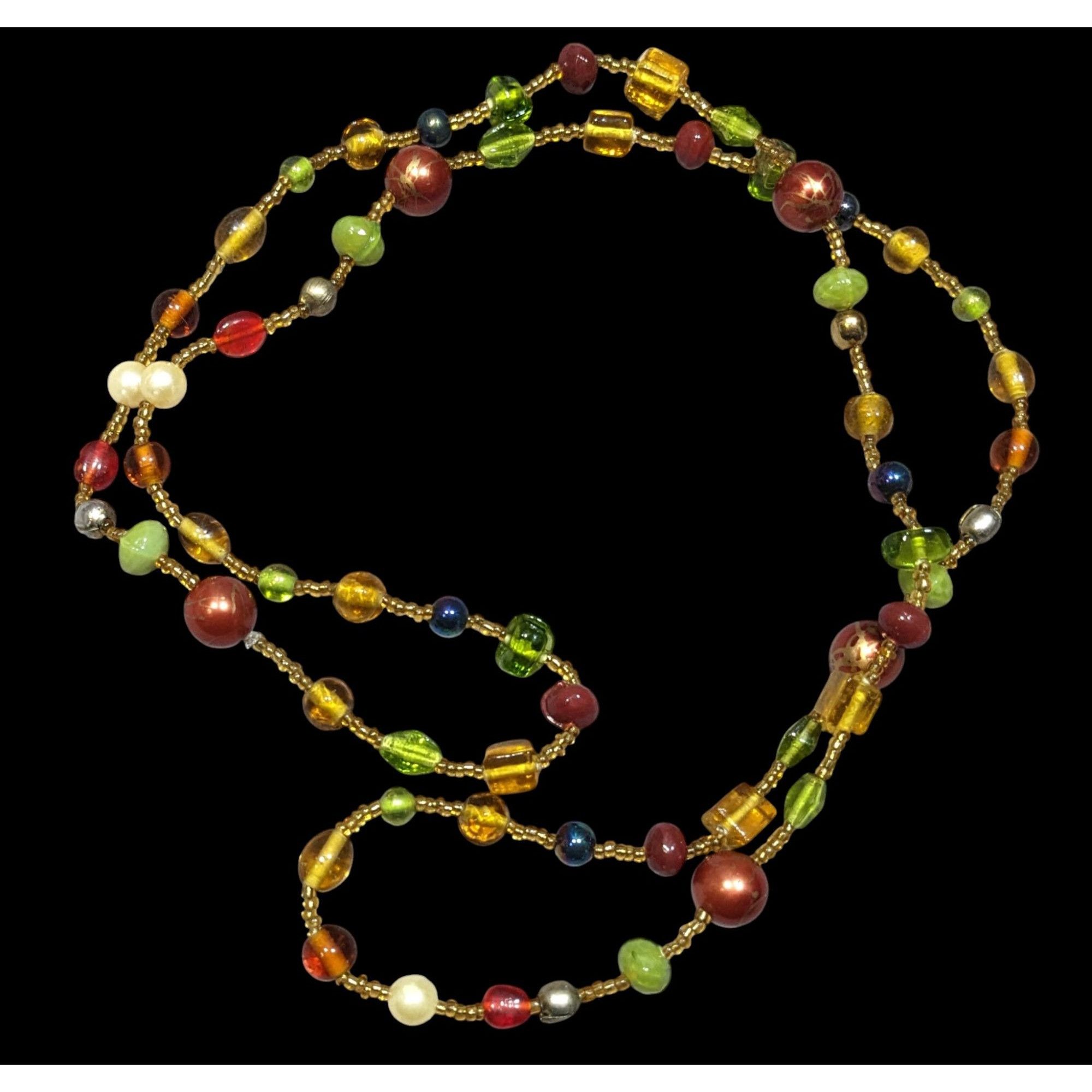 Handmade Vintage Handmade Earth Tone Glass Beaded Necklace Size ONE SIZE - 1 Thumbnail