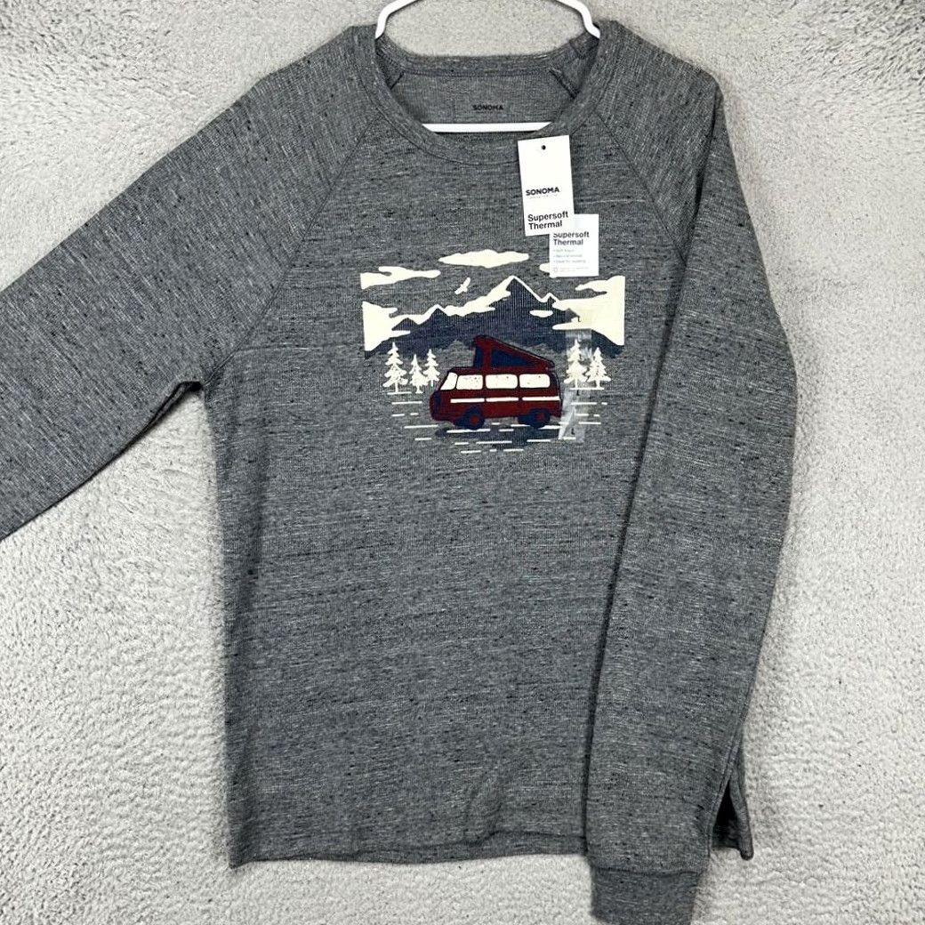 Vintage SONOMA Thermal Sweater Adult Large Grey Waffle Knit Crewneck Pullover Mens NEW Size US L / EU 52-54 / 3 - 2 Thumbnail