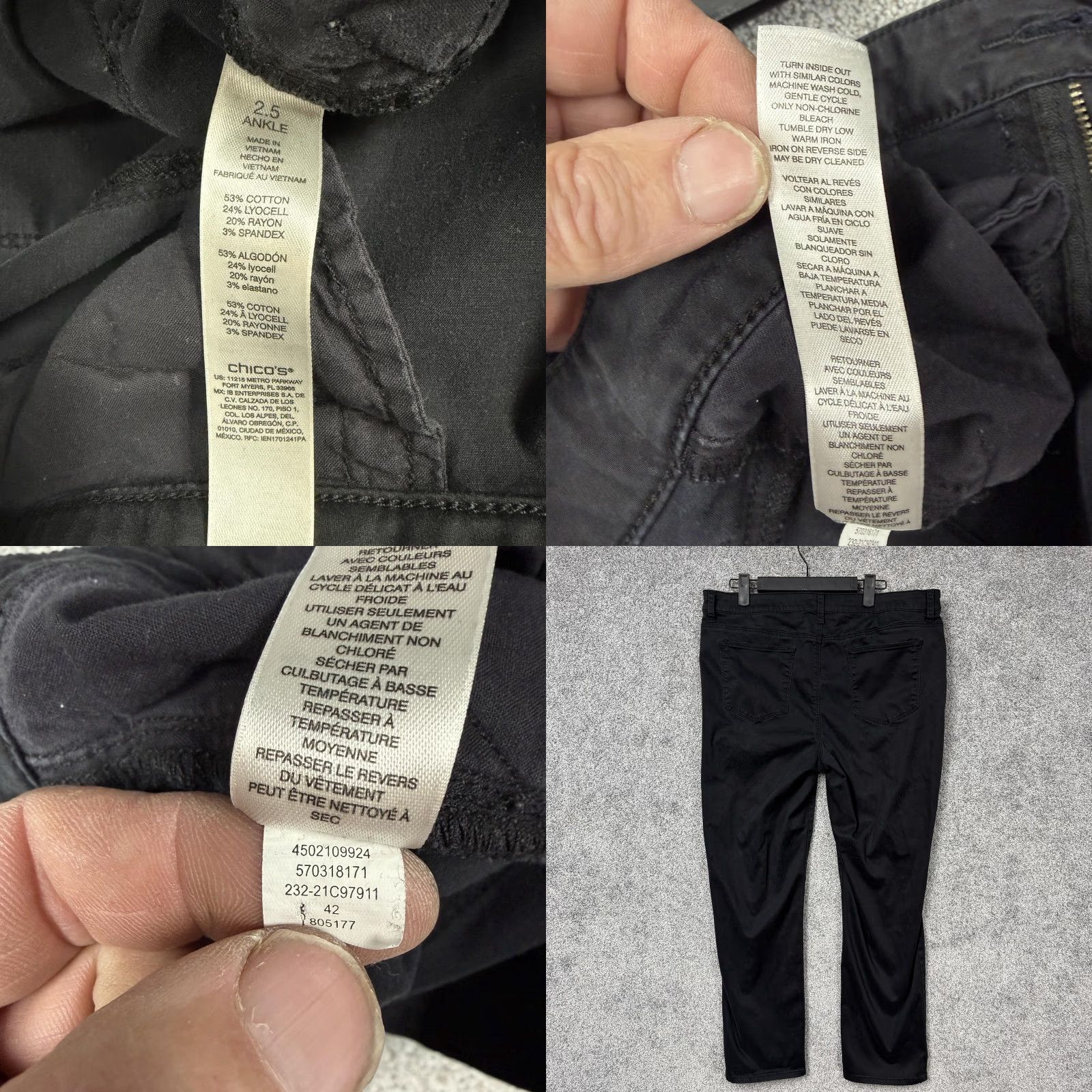 Vintage Chico's Pants Women's Black Girlfriend Slim Leg Ankle Stretch Twill Pockets Casual Size 26" / US 2 / IT 38 - 8 Thumbnail