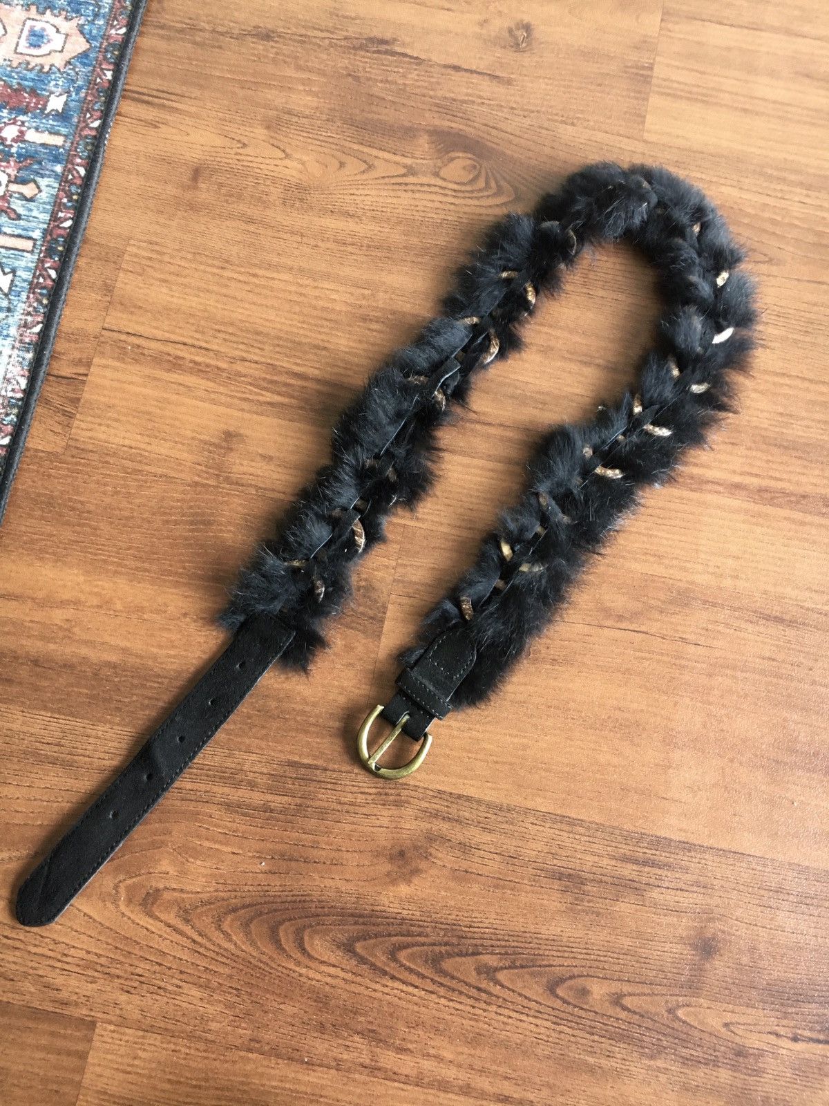 If Six Was Nine × Japanese Brand × Le Grande Bleu (L.G.B.) Black fur whorl Belt Size ONE SIZE - 2 Thumbnail