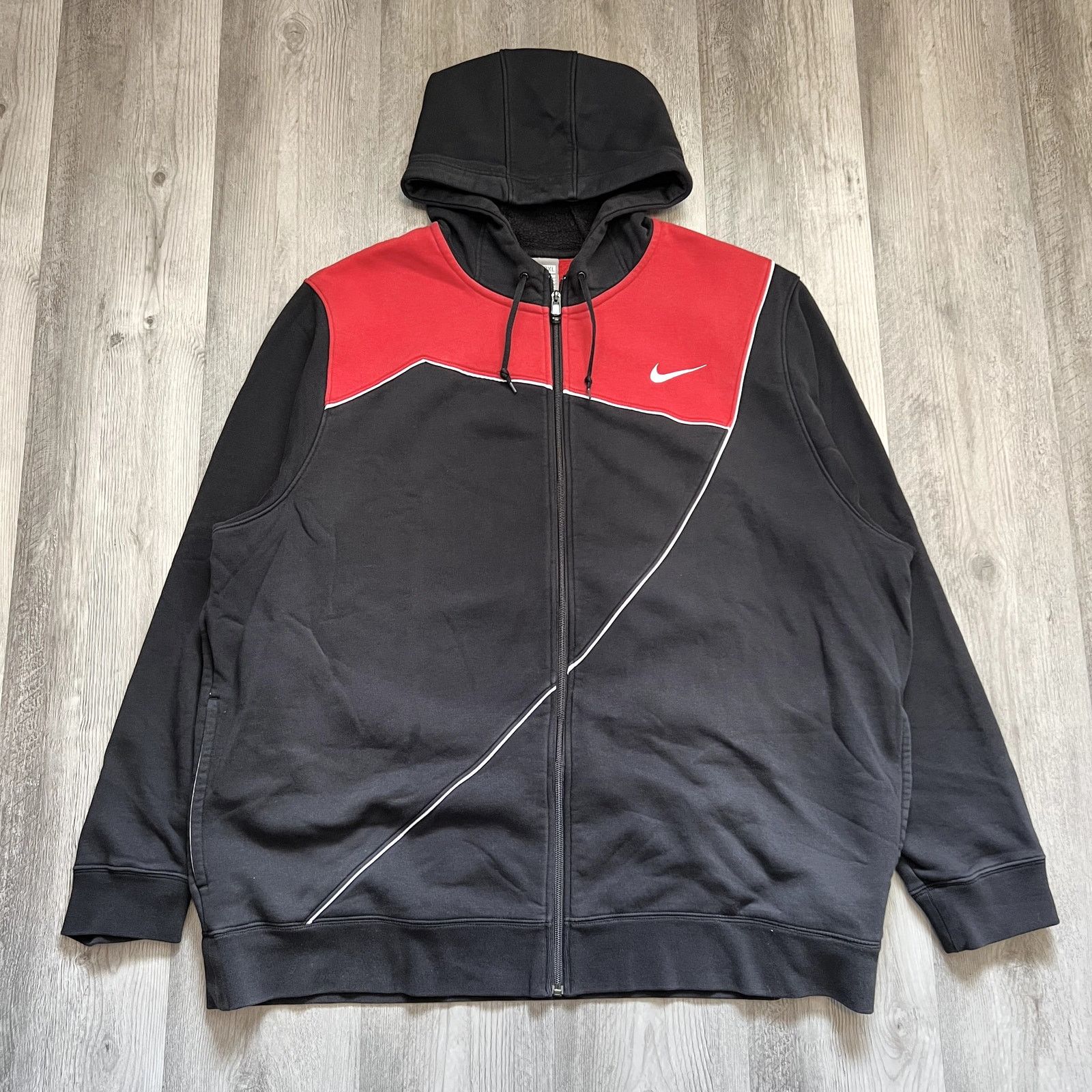 Nike Streetwear Vintage 2009 Nike Swoosh Paneled Zip Up Sweatshirt Hoodie Black Red Grailed