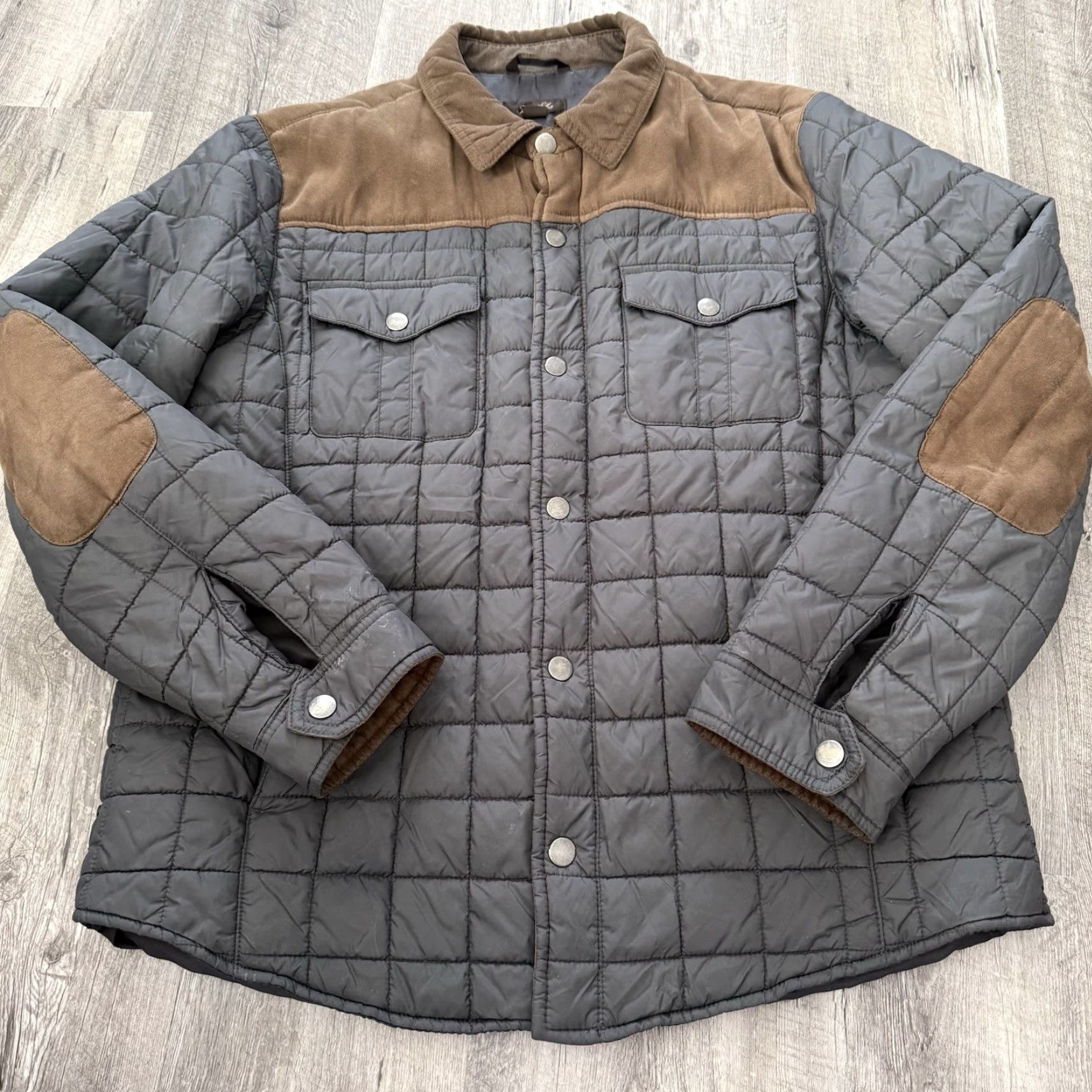 Tasso Elba Tasso Elba Shirt Jacket Mens XL Charcoal Brown Elbow Patch Quilted Shacket Size US XL / EU 56 / 4 - 7 Thumbnail