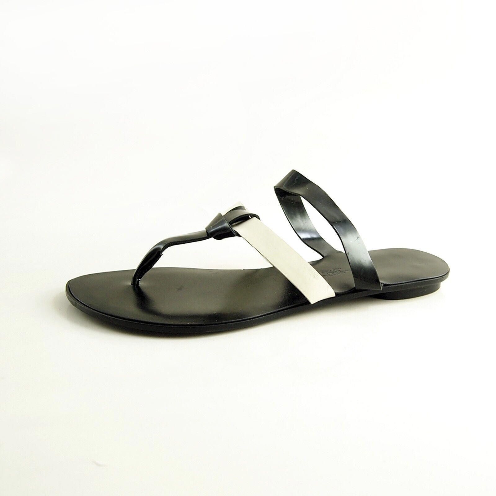 Designer Max Mara Weekend Thong Slides Black Ivory Leather US 8 EU 38 Size US 8 / IT 38 - 1 Thumbnail