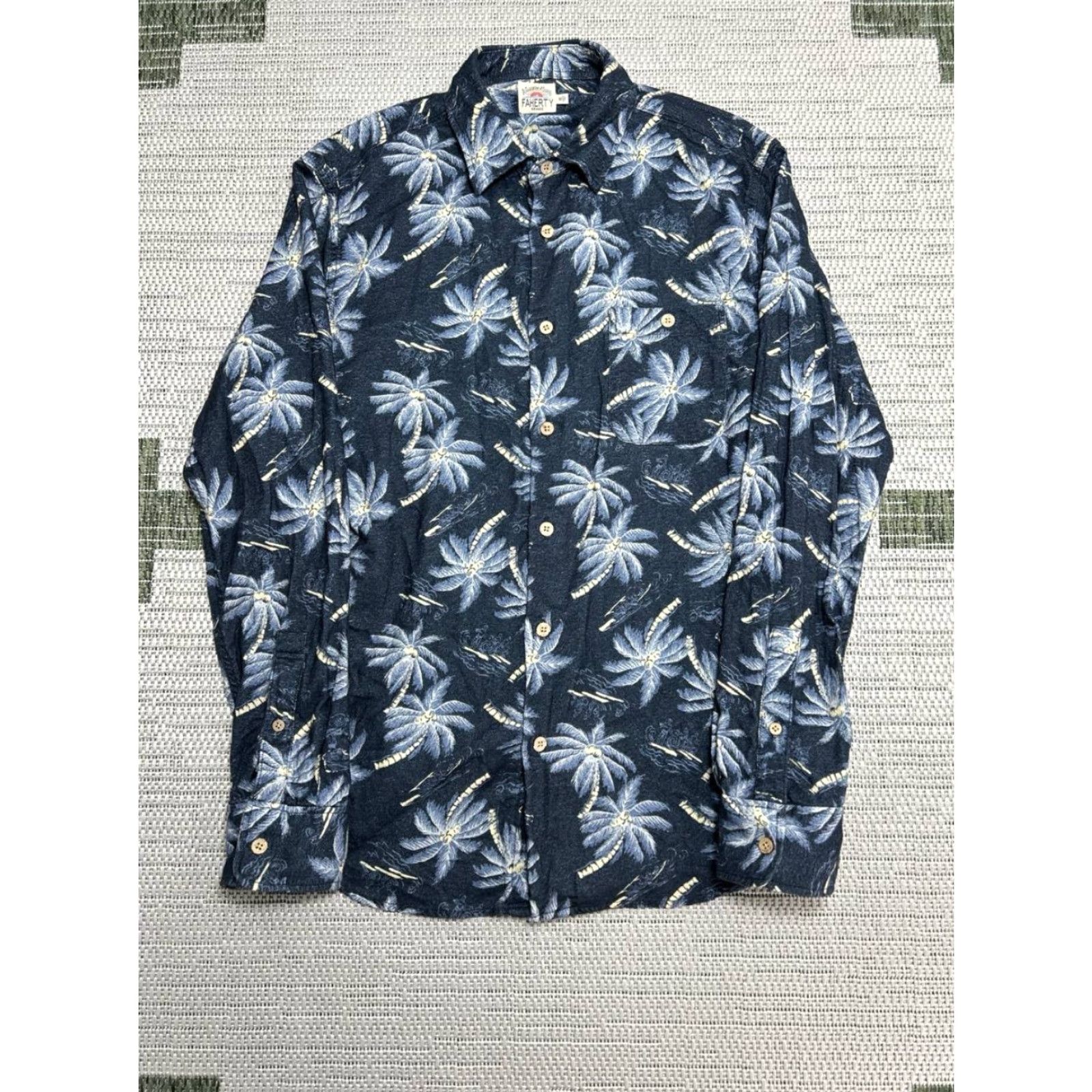 Faherty Faherty Shirt Mens Medium Blue Cotton Palm Trees Print Button Up Size US M / EU 48-50 / 2 - 2 Thumbnail