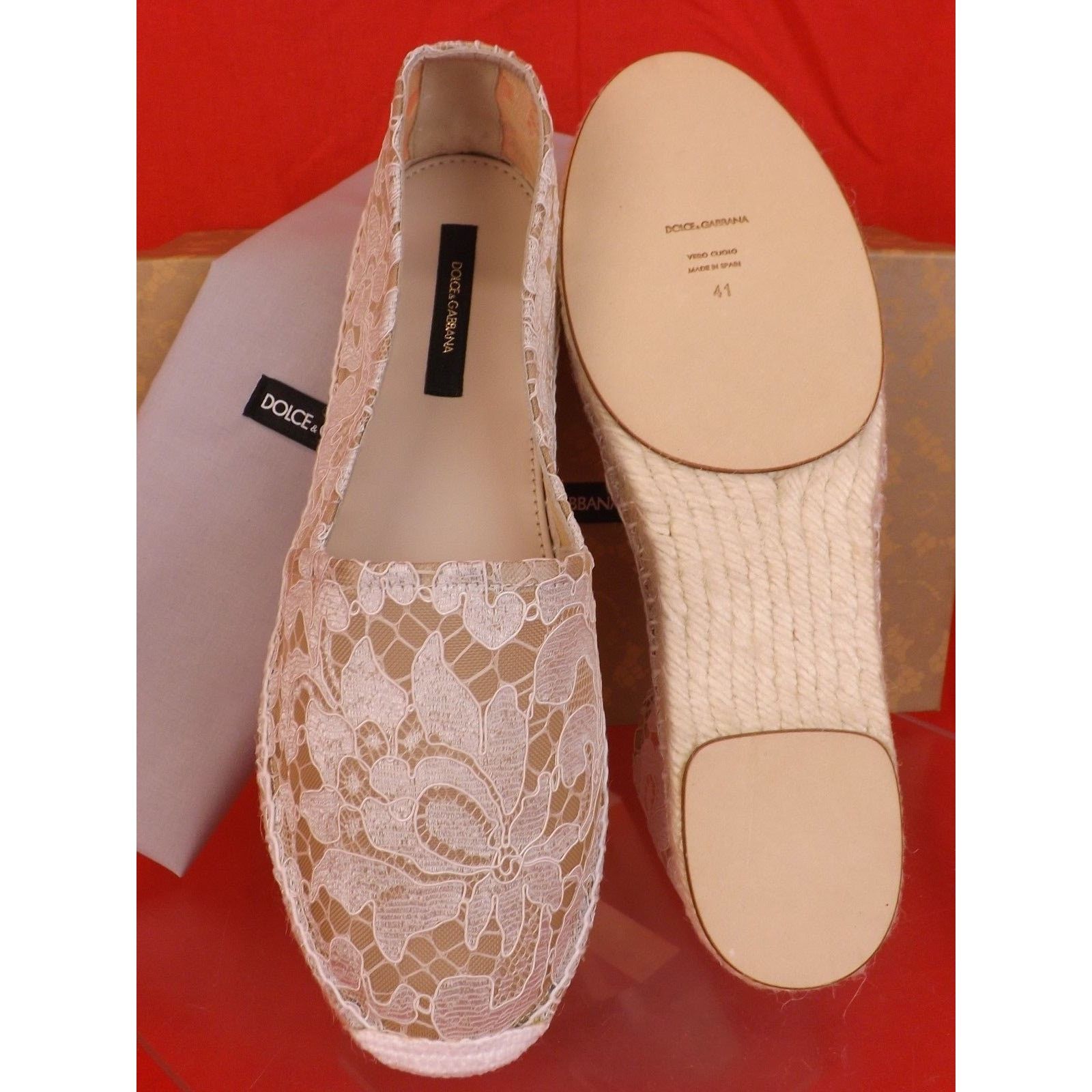 Dolce & Gabbana DOLCE & GABBANA WHITE FLORAL LACE ESPADRILLE FLATS 40 $ 545 Size US 10 / IT 40 - 8 Thumbnail