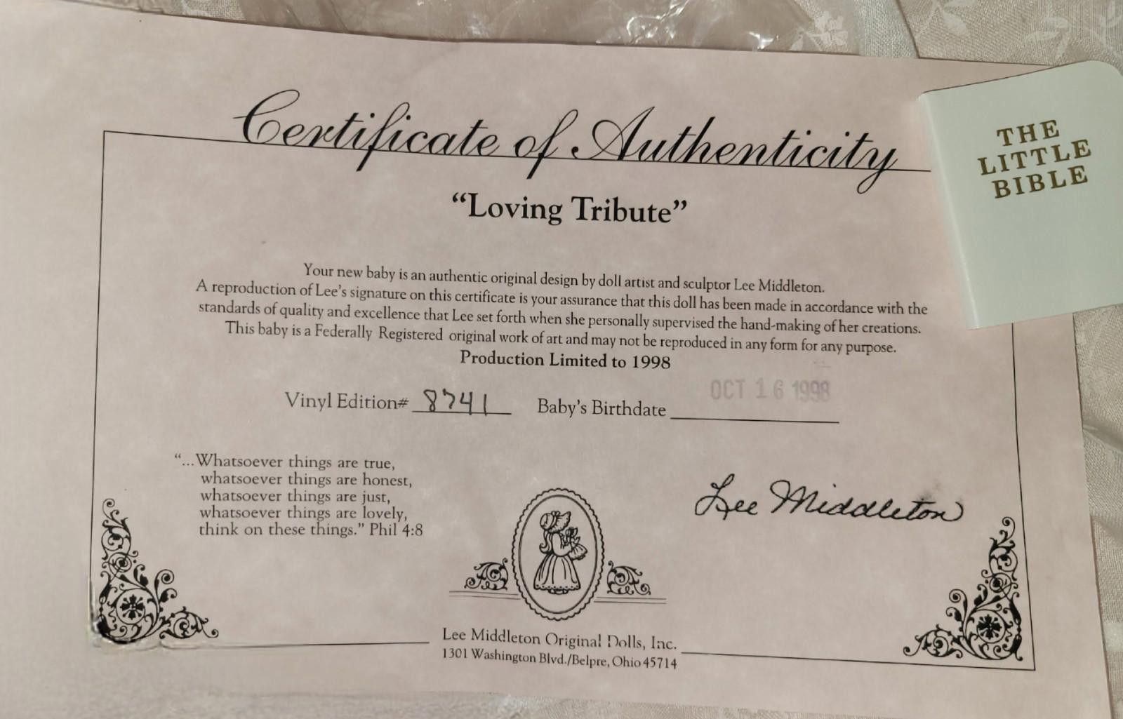 Designer Lee Middleton "Loving Tribute" Model 00055 Immaculate Cond. Size ONE SIZE - 4 Thumbnail