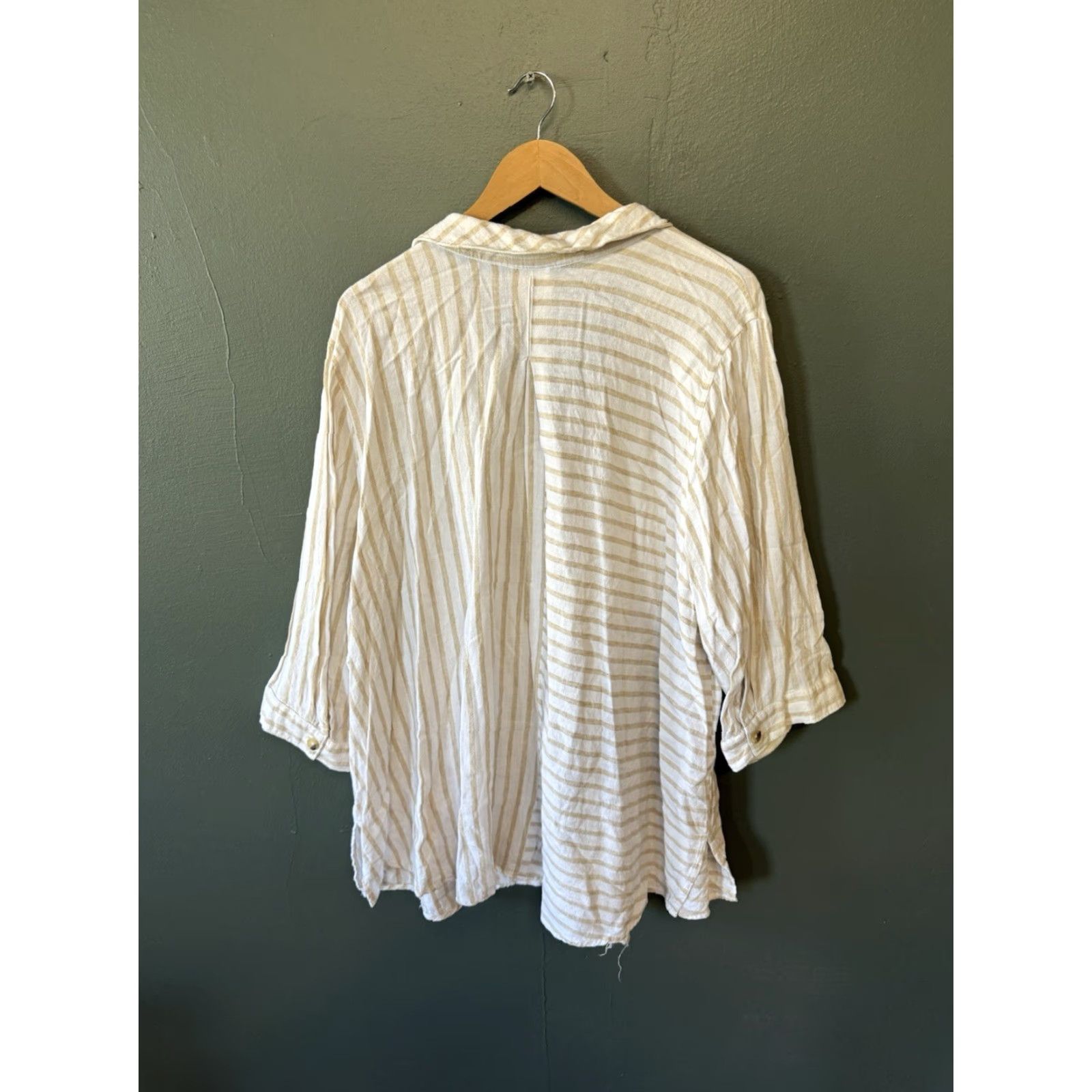 Vintage Catherines Womens Plus 0X White Linen Striped Long Sleeve Button Up Shirt Size XL / US 12-14 / IT 48-50 - 2 Thumbnail