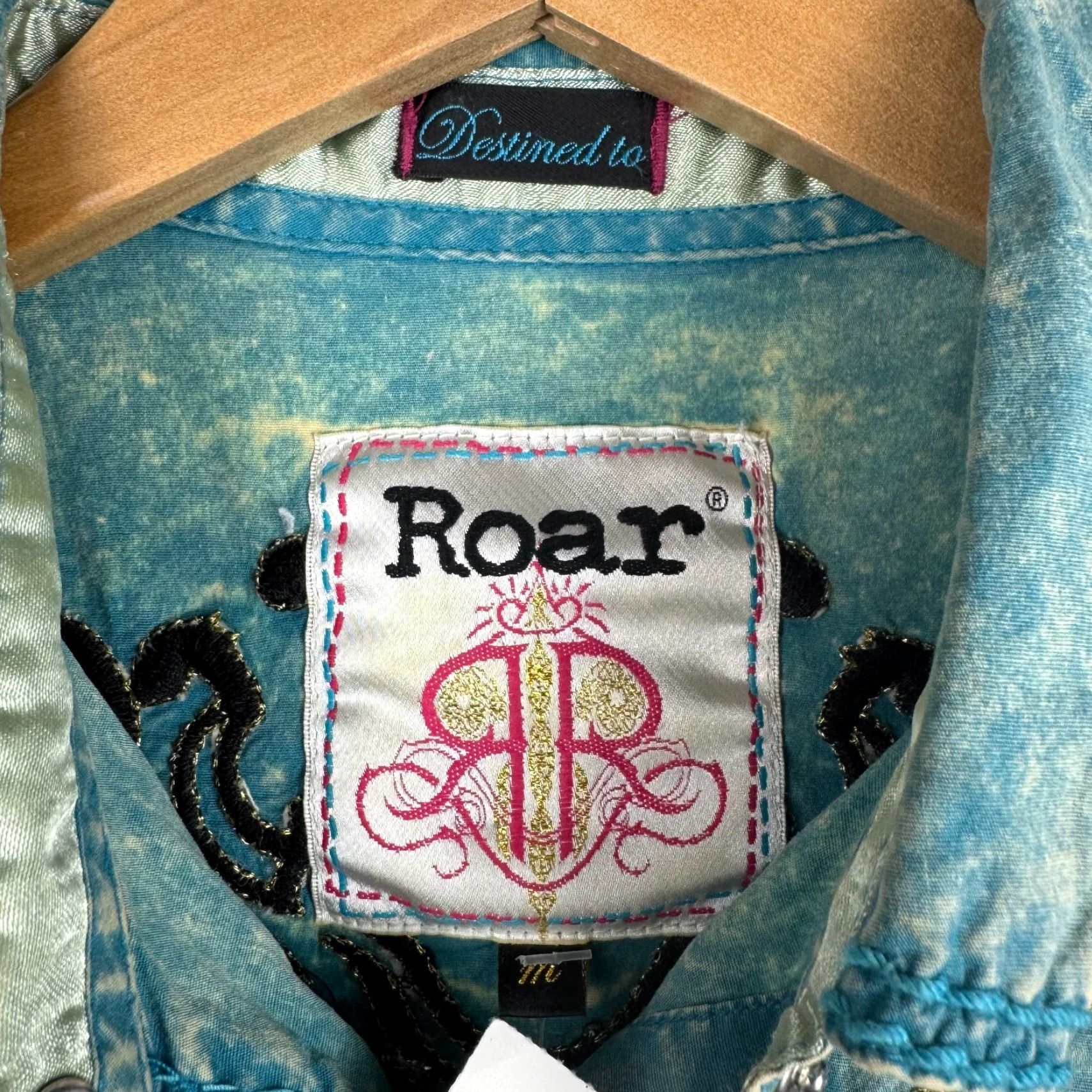 Roar ROAR Womens Medium Overdyed Grunge Rhinestone Embroidered Pearl Snap Shirt Size M / US 6-8 / IT 42-44 - 7 Thumbnail