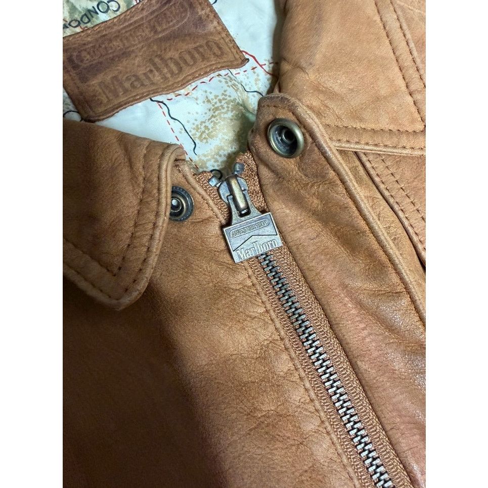 Vintage Marlboro Adventure Team Brown Bomber Leather Jacket