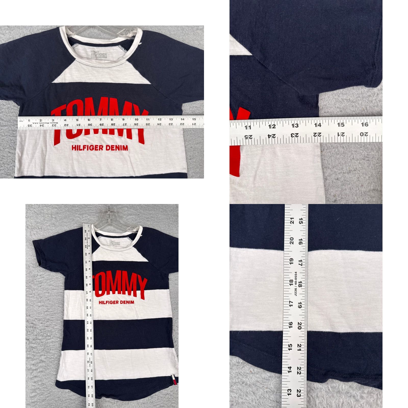 Tommy Hilfiger VINTAGE Tommy Hilfiger Shirt Teens 2XS Denim Striped Blue Short Sleeve Crew Neck Pullover Cotton Jersey Casual Size XXS / US 00 / IT 34 - 8 Thumbnail