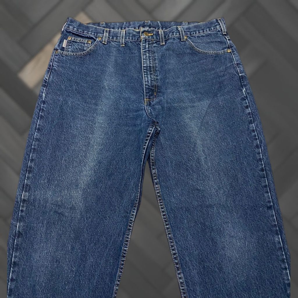 Carhartt VINTAGE Carhartt Jeans Mens 44x32 Blue Regular Fit 5-Pocket Denim Cotton Button Zip Durable Workwear Size US 44 / EU 60 - 1 Thumbnail