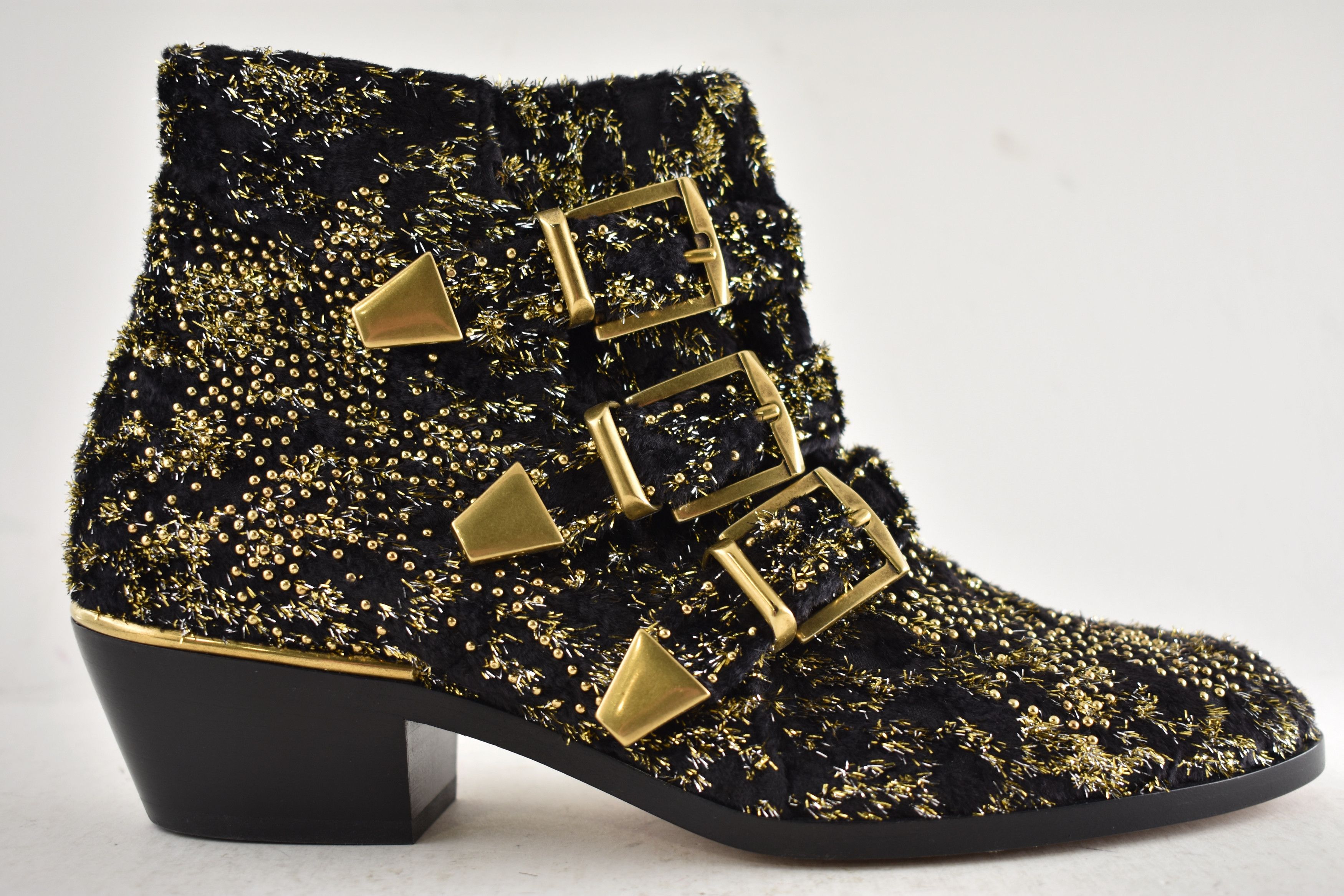 Chloe Chloe Suzanna Gold Velvet Studded Short Ankle Heel Bootie 37 Size US 7 / IT 37 - 1 Thumbnail