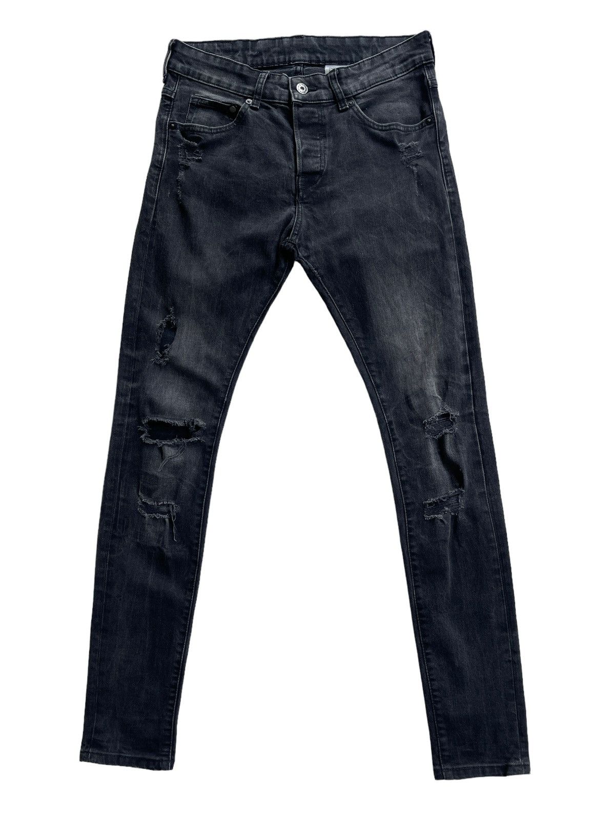 image of Denim Supply x Distressed Denim Skinny Low Waist Denim in Black, Men's (Size 28)