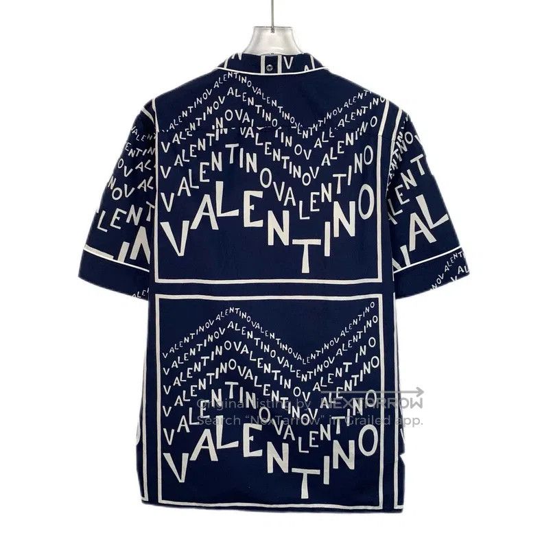 Valentino Valentino Blue letters printed cotton lapel short-sleeved Size US S / EU 44-46 / 1 - 2 Thumbnail