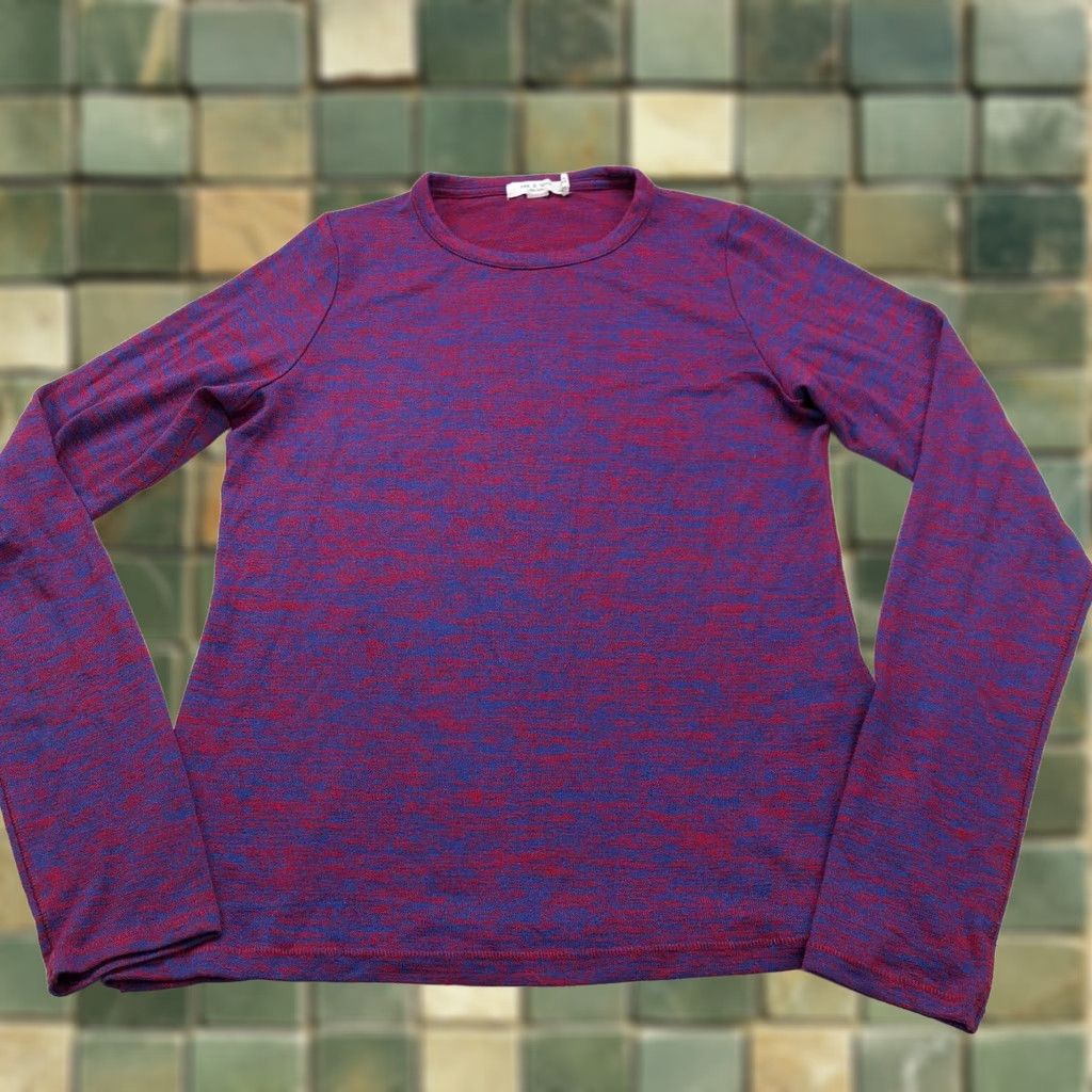 Rag & Bone Rag & Bone Large Red Blue Knit Women's Crew Neck Pullover Sweater Rayon Size L / US 10 / IT 46 - 1 Thumbnail