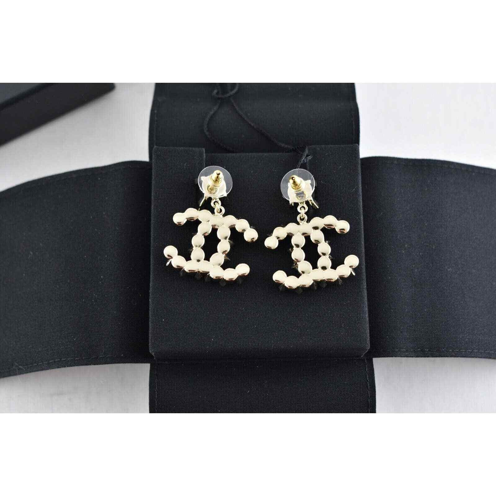 Chanel Chanel Gold Black Crystal Pearl Dangle Statement Earrings Size ONE SIZE - 8 Thumbnail