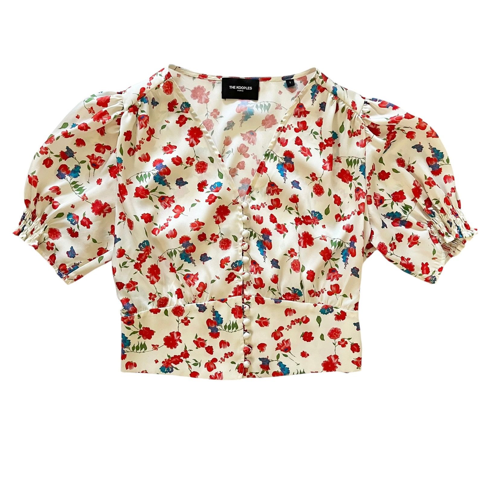 The Kooples The Kooples Country Flowers Puff Sleeve Crop Top Blouse Size M / US 6-8 / IT 42-44 - 1 Thumbnail
