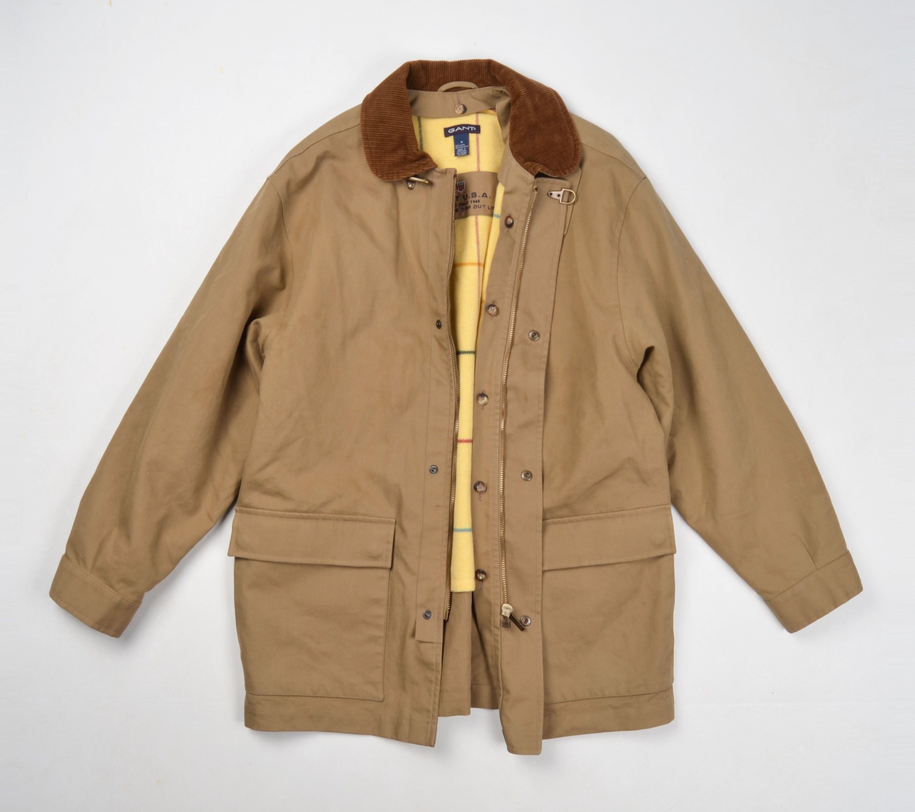 Vntg Gant USA Waxed Warm Lining Corduroy Collar Camel Coat