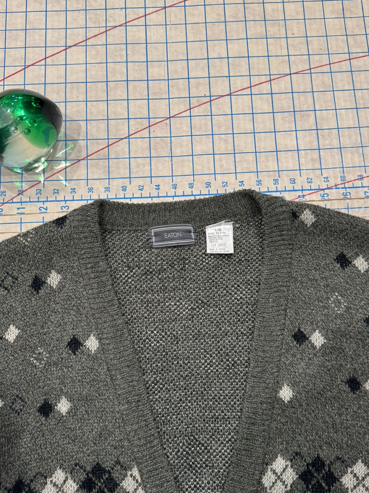 Eaton Vintage Eaton Dark Green Patterned Cardigan Mens Size Large Size US L / EU 52-54 / 3 - 3 Thumbnail