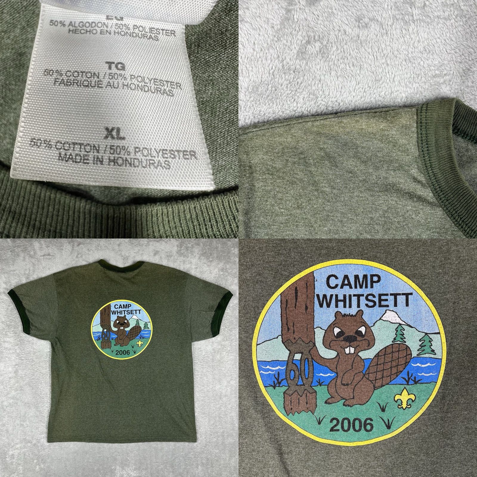 Gildan VINTAGE Camp Whitsett 2006 Boy Scout Camp XL Green Gildan Ultra Cotton Ringer T-Shirt Size US XL / EU 56 / 4 - 8 Thumbnail