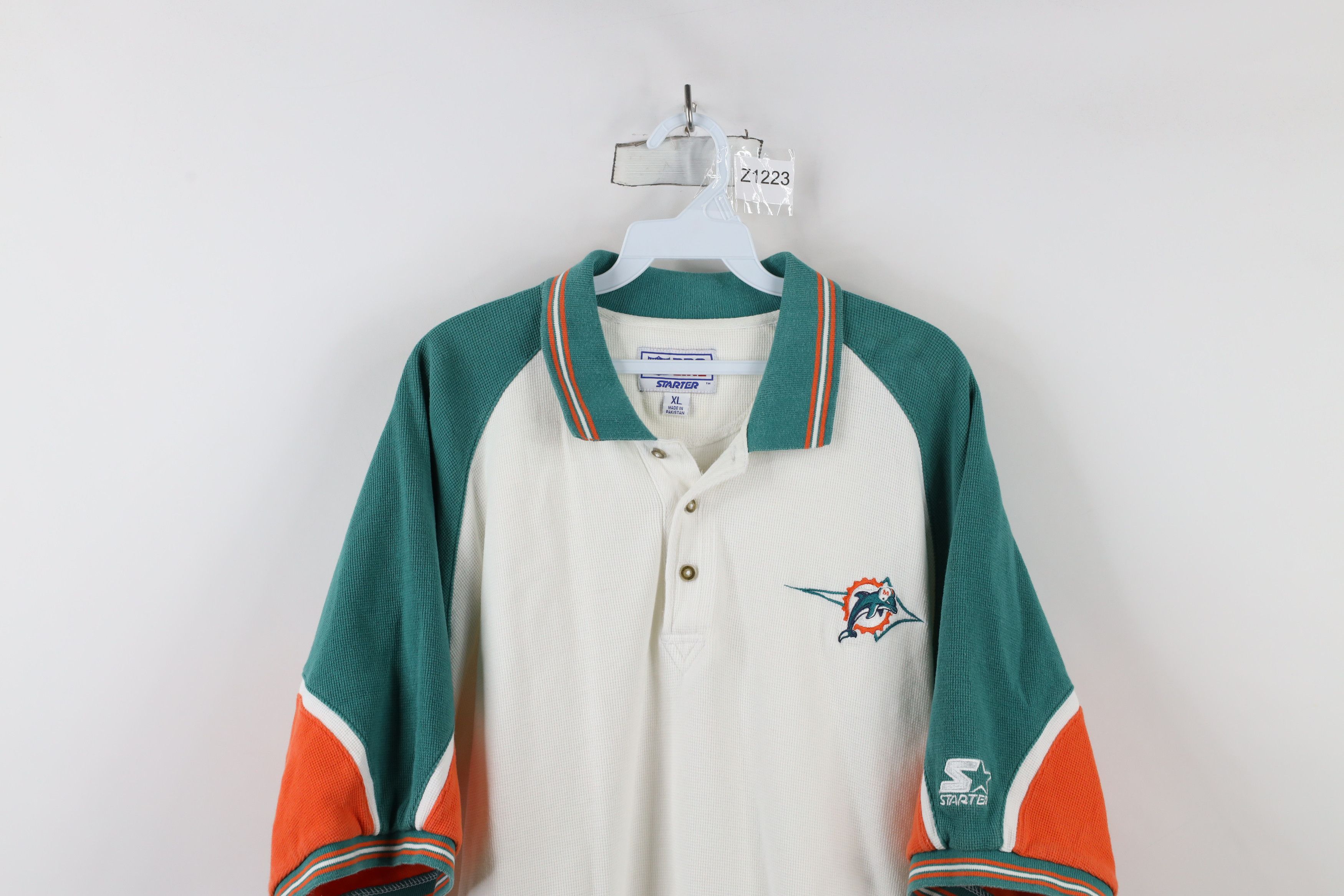 Starter × Vintage Vintage 90s Starter Dolphins Football Thermal Waffle Polo Size US XL / EU 56 / 4 - 2 Thumbnail