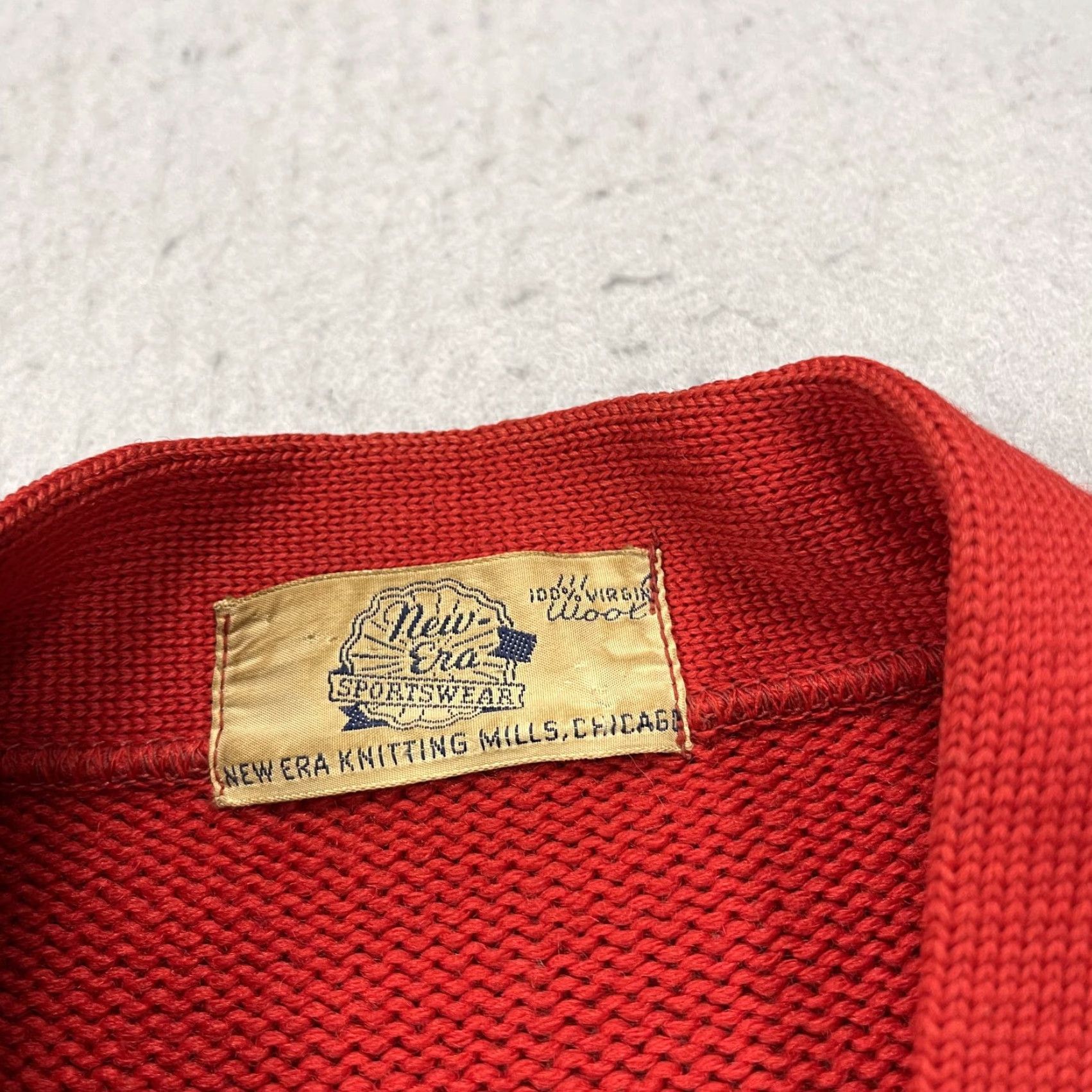 New Era VINTAGE New Era Sweater Cardigan Knitting Mills Wool Red Adult M Slim Men Medium Cardigan 40s Wool Winter Fall 90s Mens Size US M / EU 48-50 / 2 - 6 Thumbnail