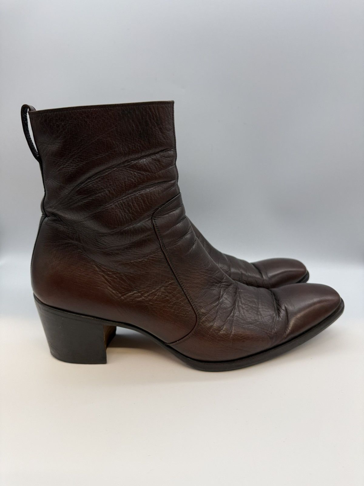 Yves Saint Laurent Vintage Brown Leather Cuban Heel Boots