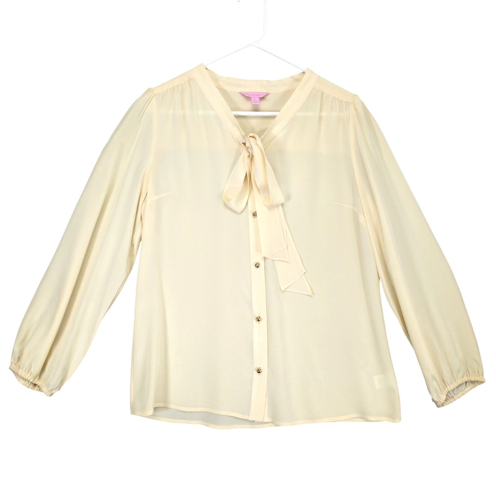Lilly Pulitzer Lilly Pulitzer Women's M Beige 100% Silk Sheer Blouse Tie Size M / US 6-8 / IT 42-44 - 1 Thumbnail