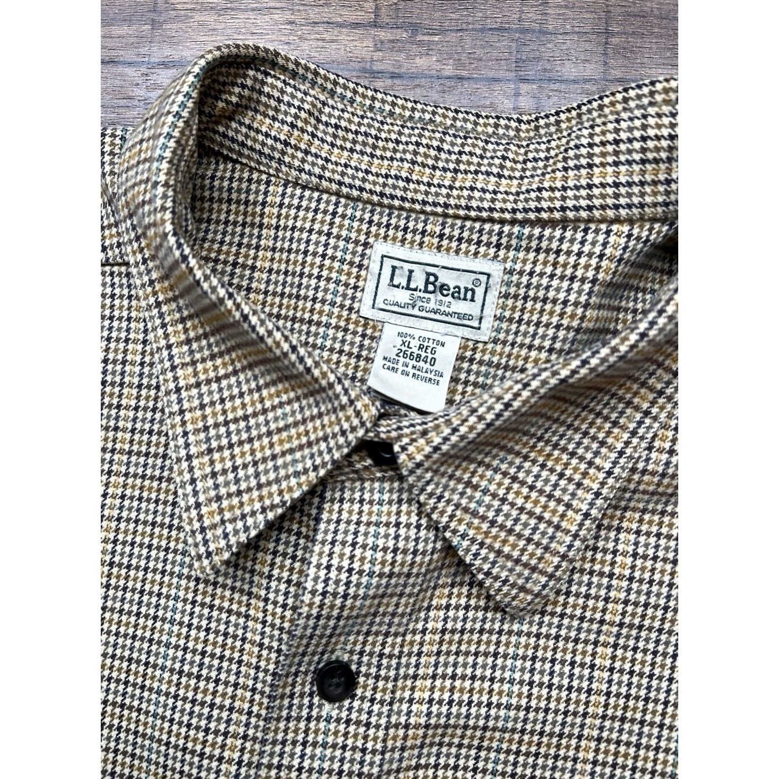 Vintage L.L. Bean Mens Houndstooth Heavyweight Button Up Flannel Shirt - XL - Brown Size US XL / EU 56 / 4 - 3 Thumbnail