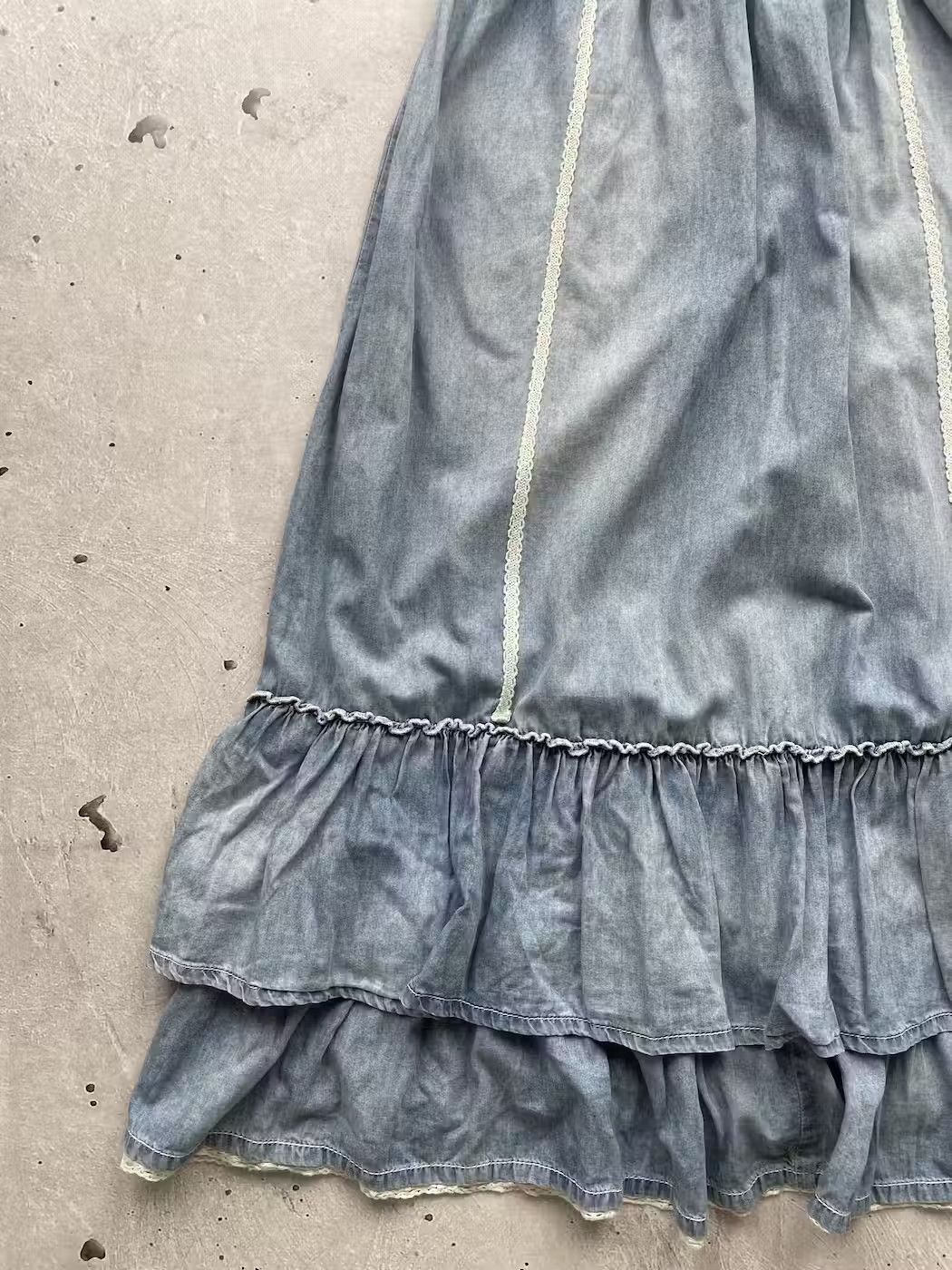Other Vintage Denim Flared Maxi Skirt Size S / US 4 / IT 40 - 3 Thumbnail