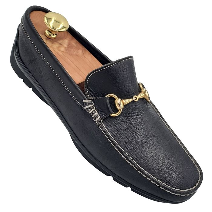 Aldo Brue Aldo Brue Men 8 Black Gold Leather Italian Dress Shoe Loafer ...