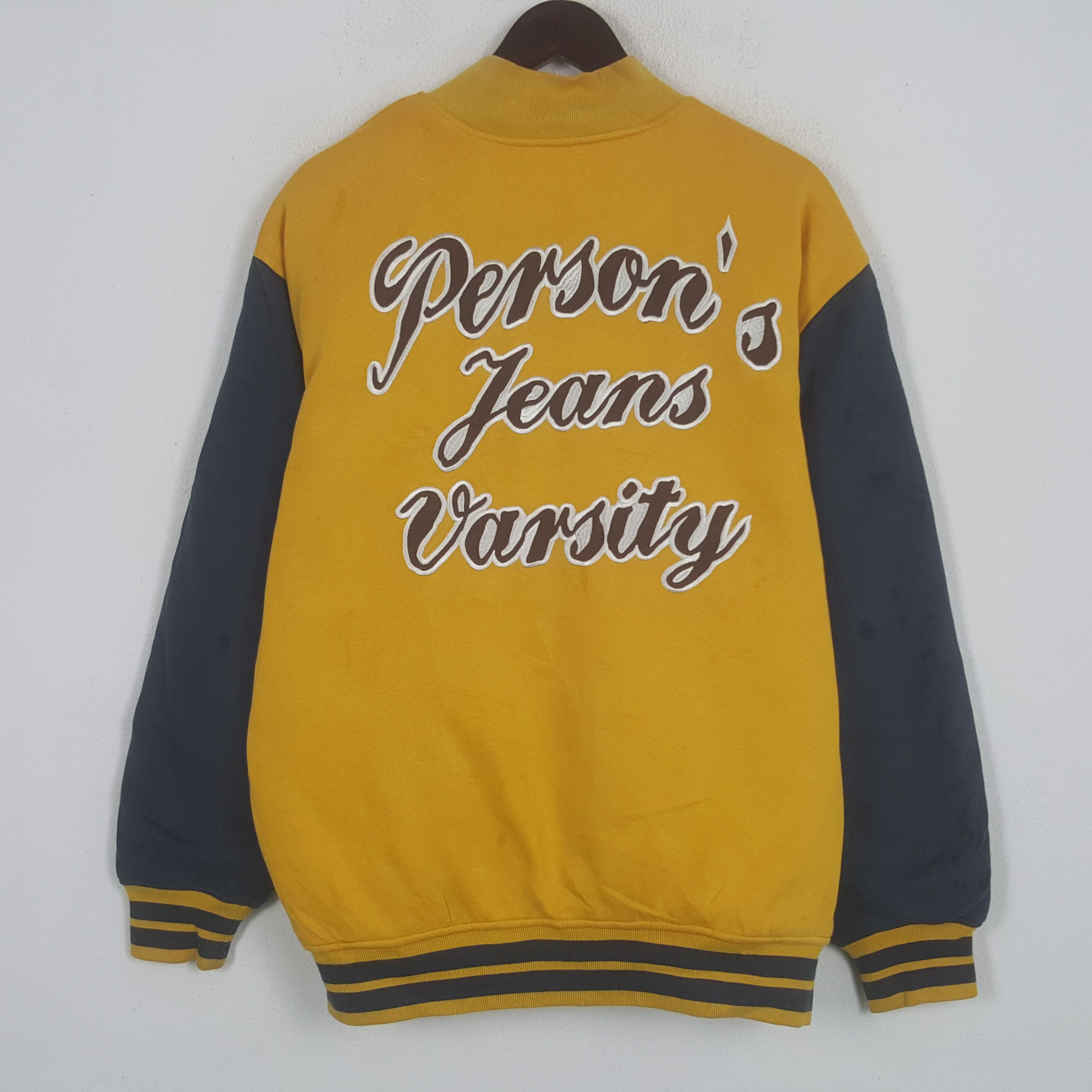 image of Persons x Vintage Person's Jeans Varsity Jacket in Yellow, Men's (Size XL)