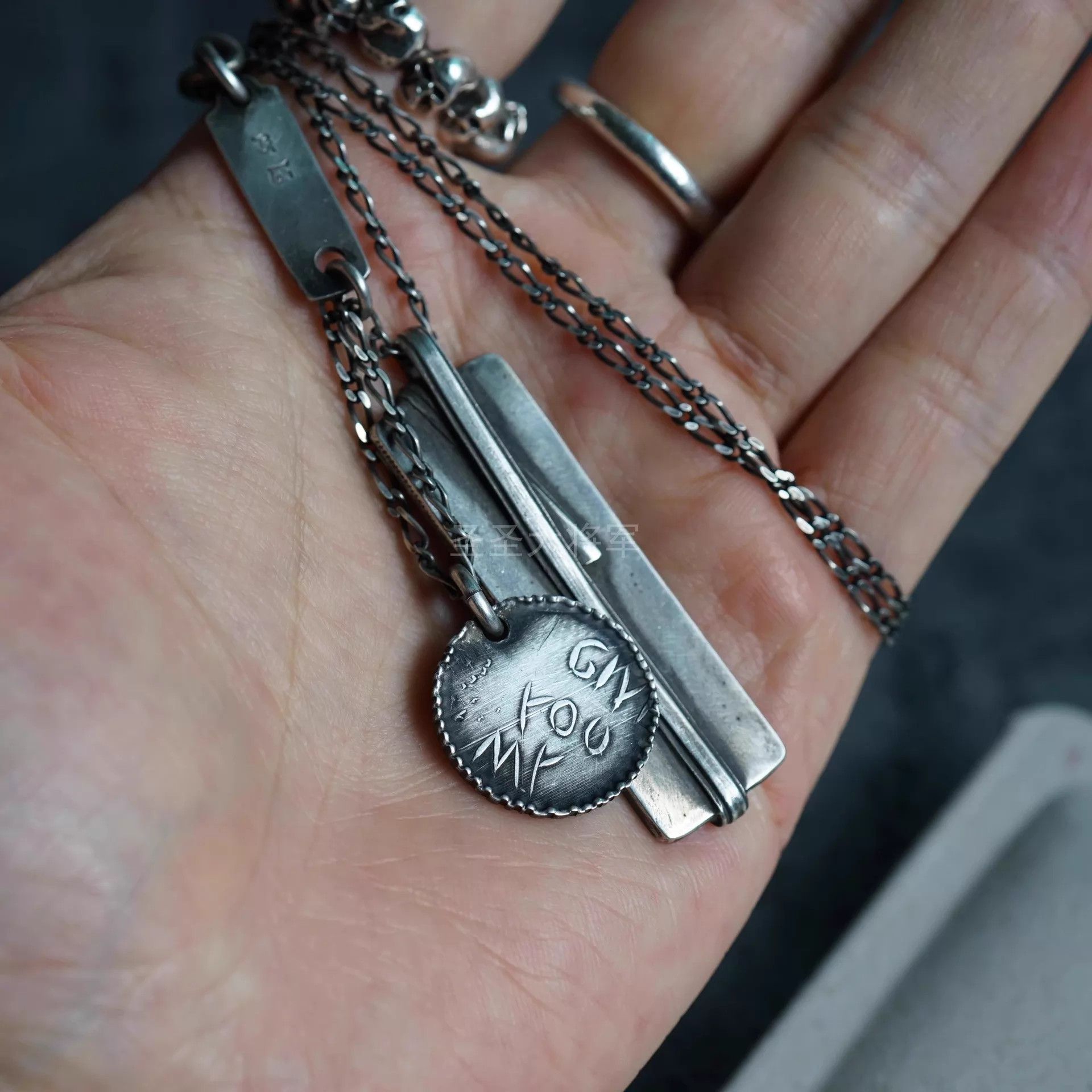 Werkstatt Munchen Werkstatt Munchen M3875 Engraved Aged Coin Silver Necklace Size ONE SIZE - 3 Thumbnail