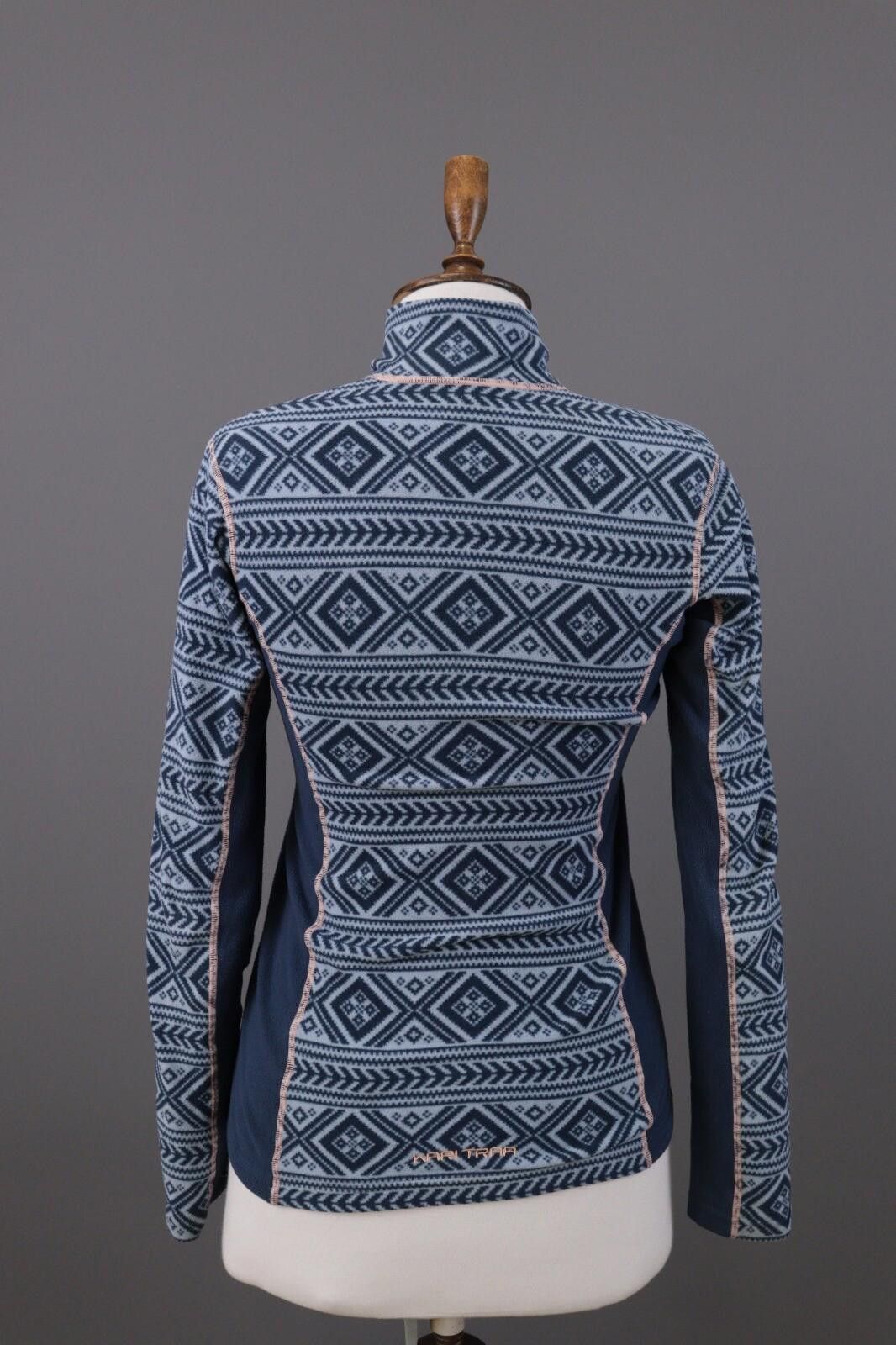 Designer Kari Traa Blue Fair Isle Full Zip Fleece Jacket Size S Size L / US 10 / IT 46 - 10 Thumbnail