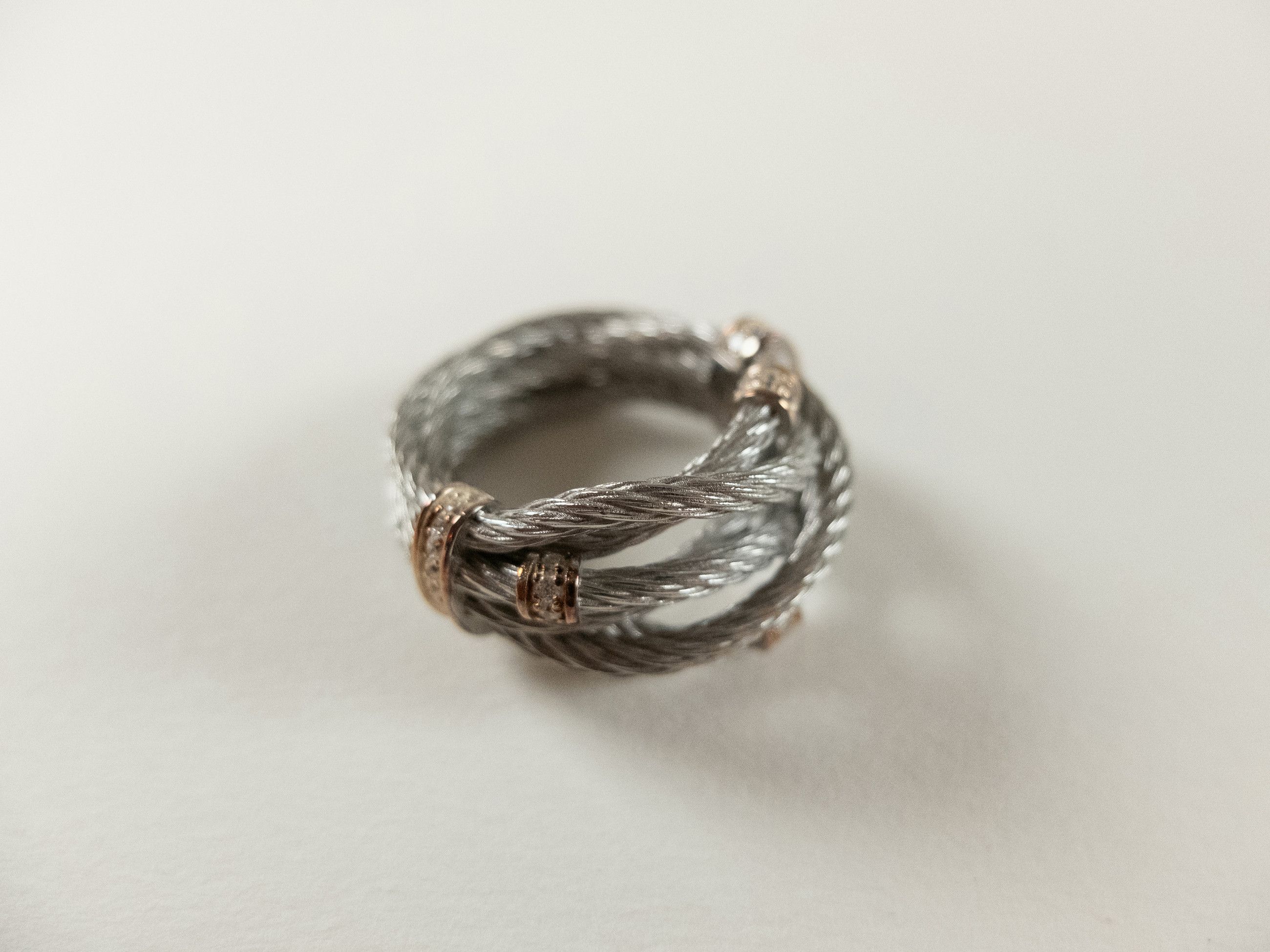 BOTTEGA VENETA Cord twisted silver ring w zirconia crystals