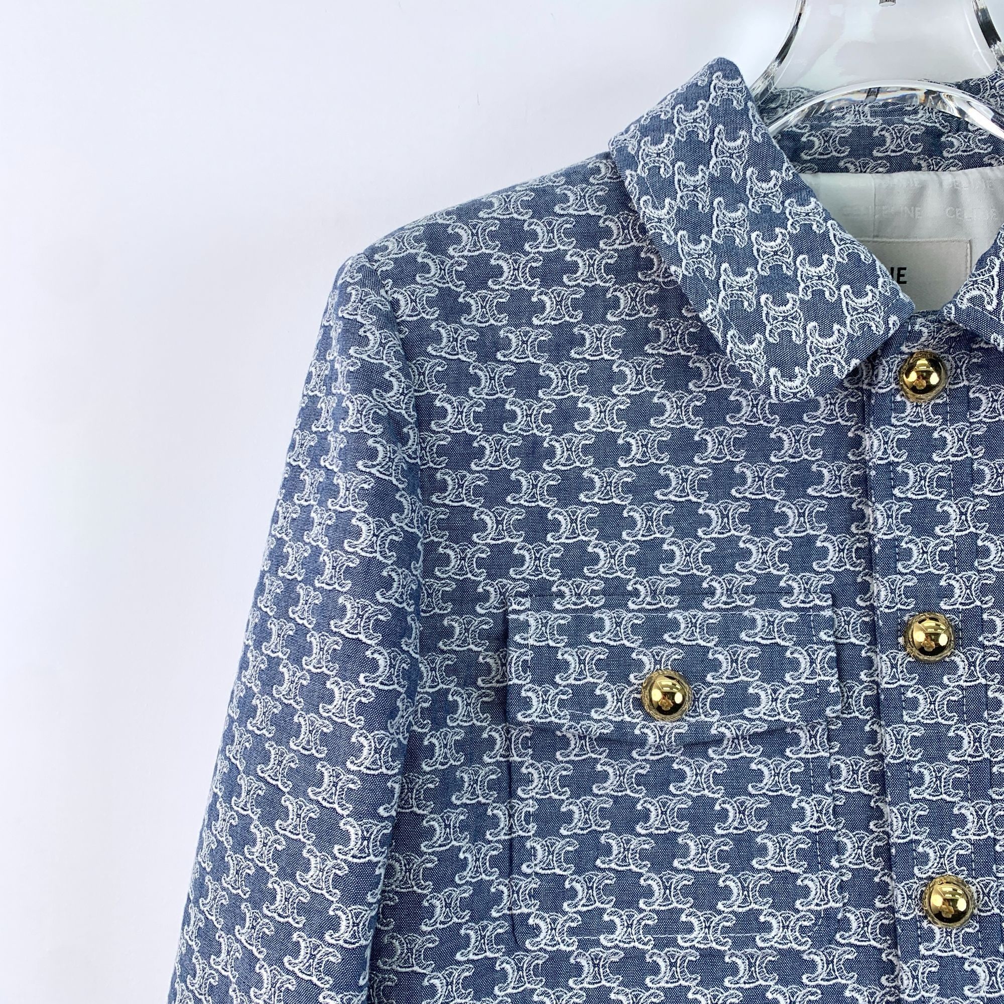 Celine Celine Blue Arc de Triomphe Print Cotton Long Sleeve Button- Size XS / US 0-2 / IT 36-38 - 7 Thumbnail